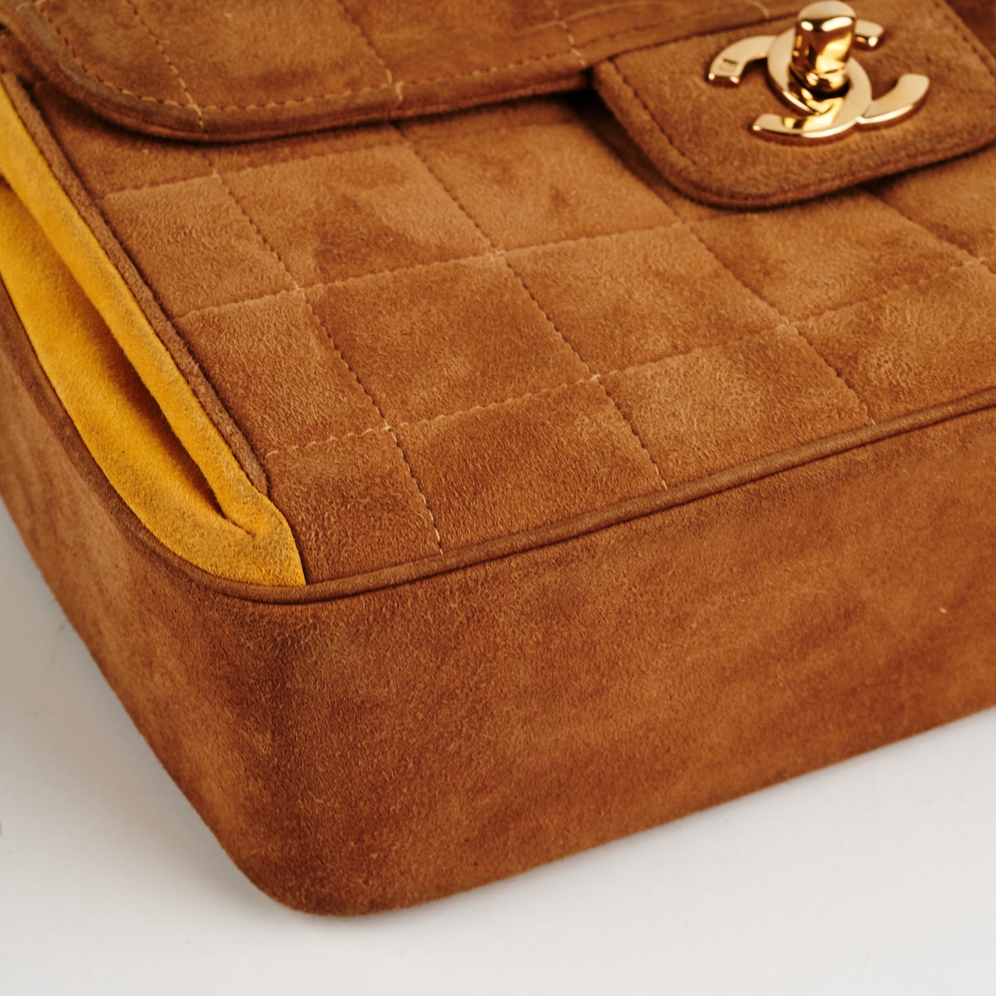 Chanel  Quilted Suede Top Handle Bag Tan