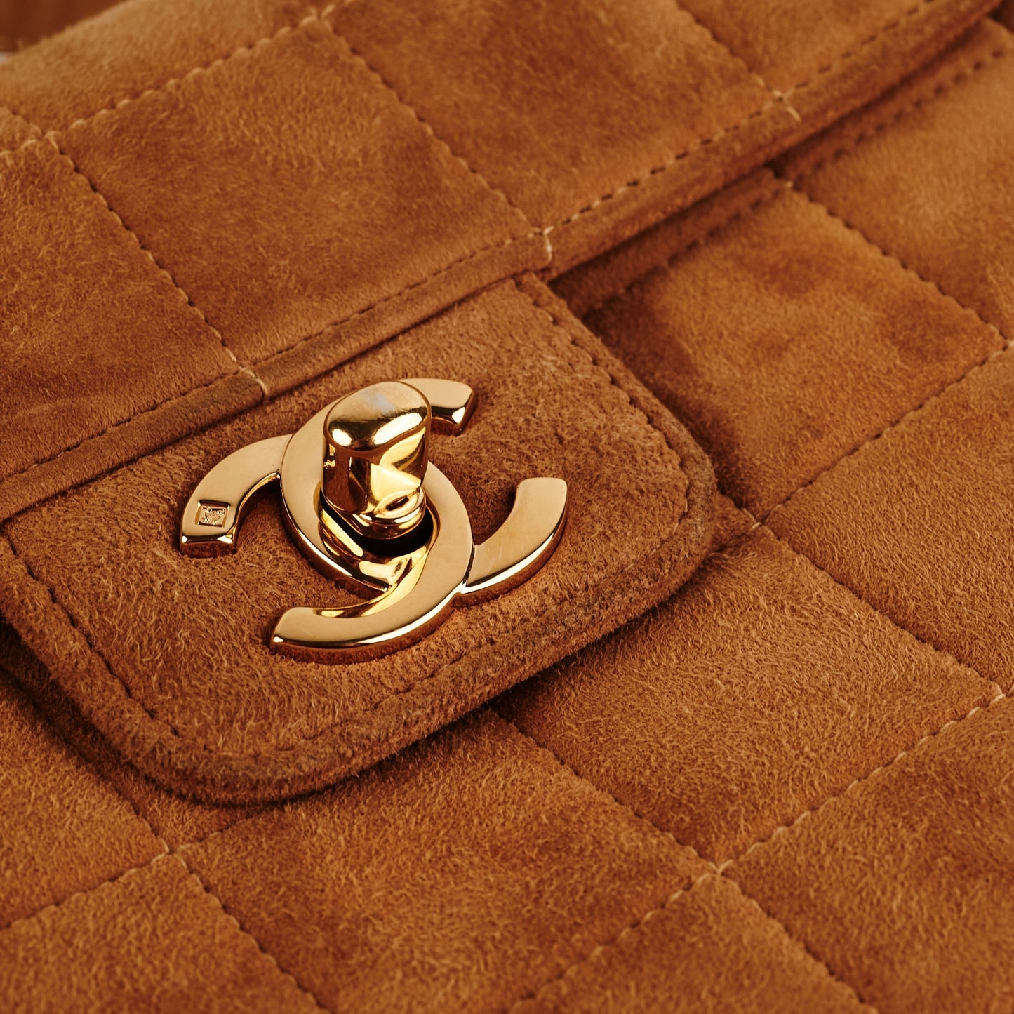 Chanel  Quilted Suede Top Handle Bag Tan