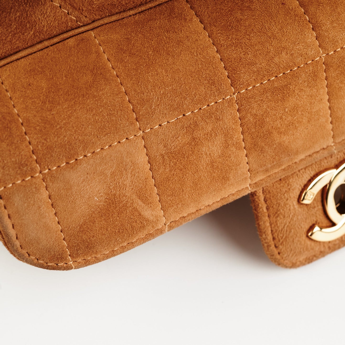 Chanel  Quilted Suede Top Handle Bag Tan