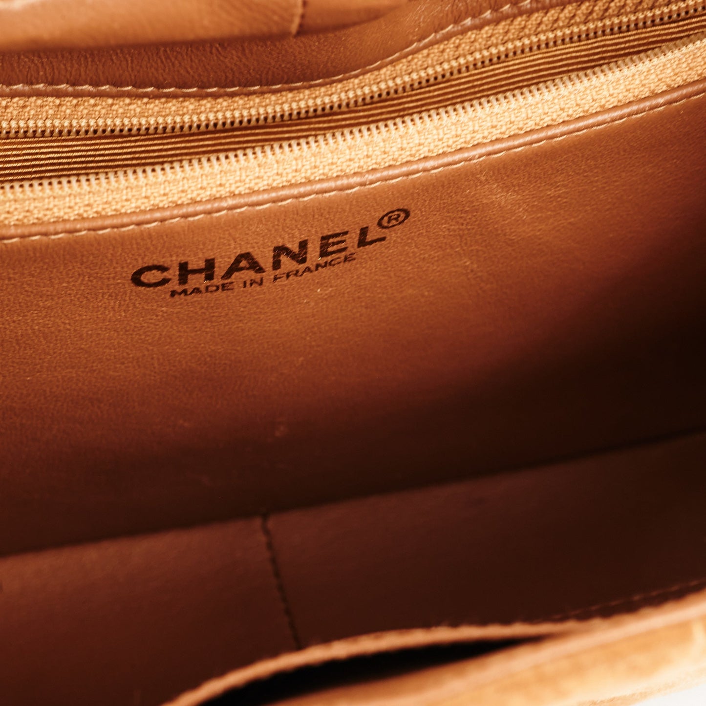 Chanel  Quilted Suede Top Handle Bag Tan