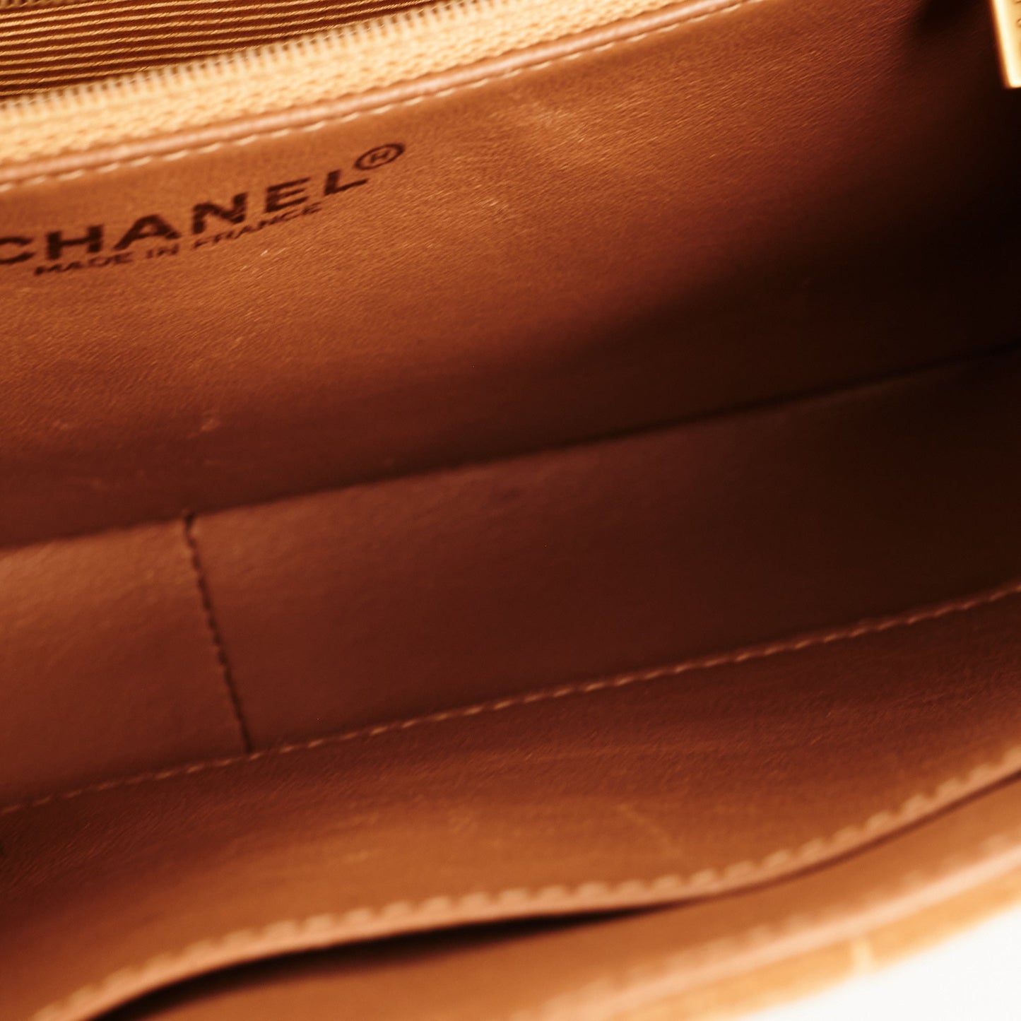 Chanel  Quilted Suede Top Handle Bag Tan