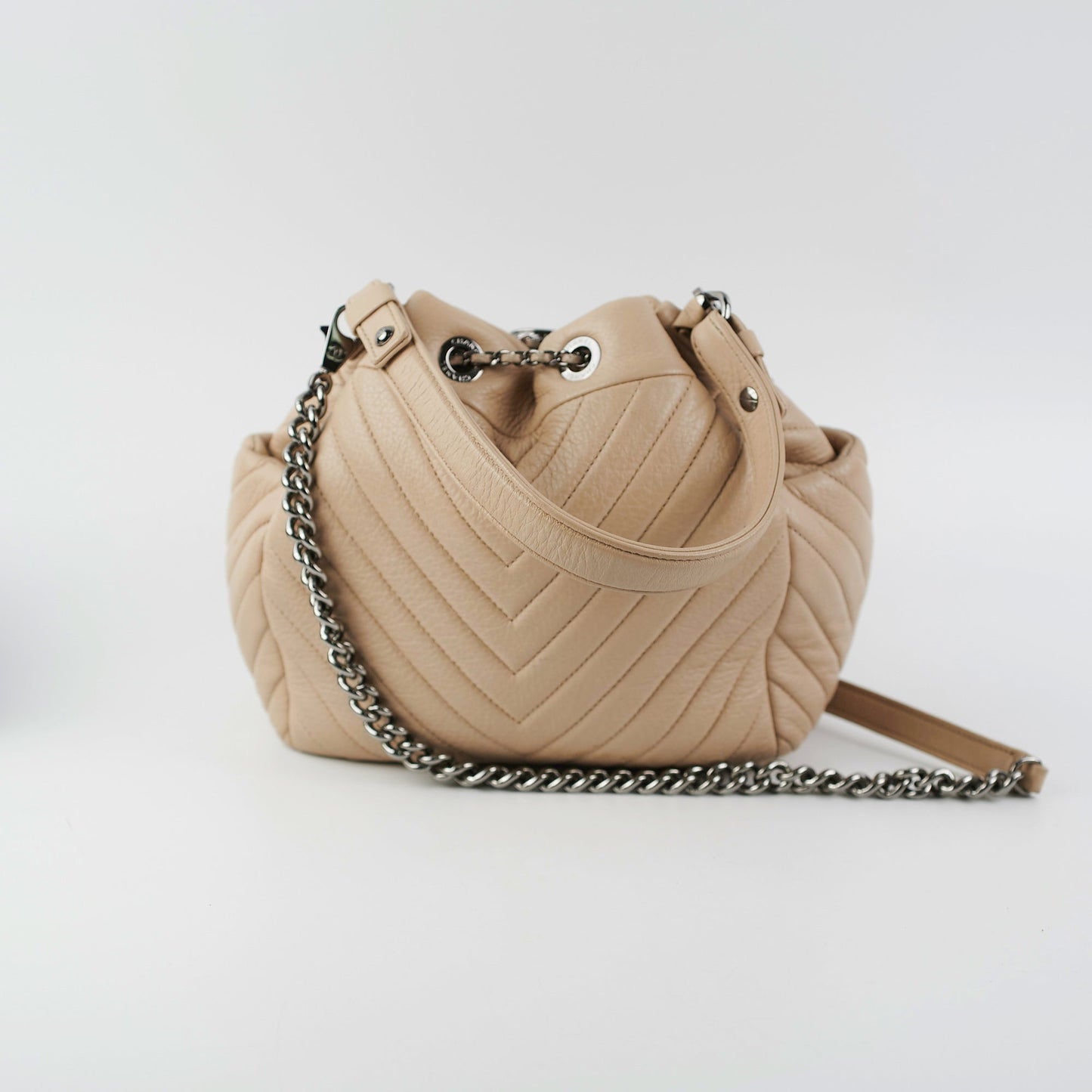 Chanel Chevron Beige Bucket Bag