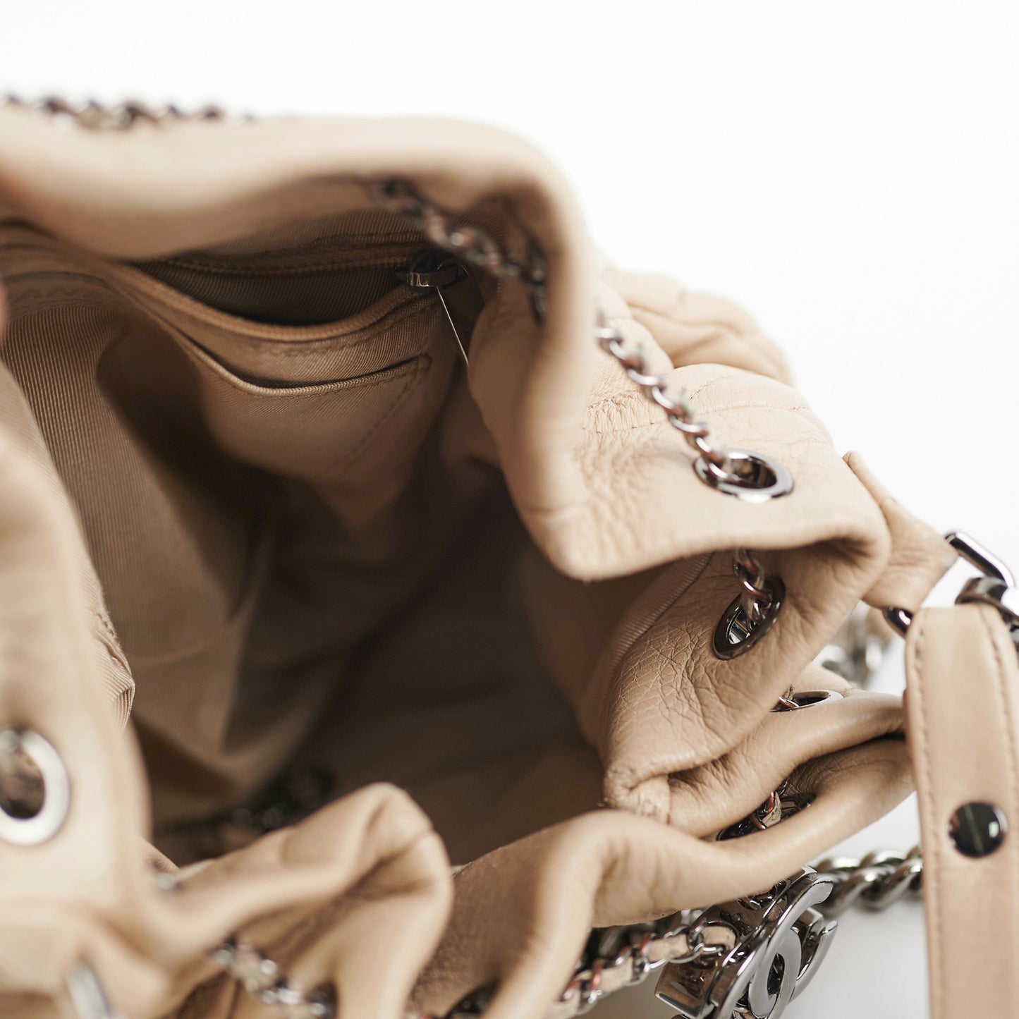 Chanel Chevron Beige Bucket Bag