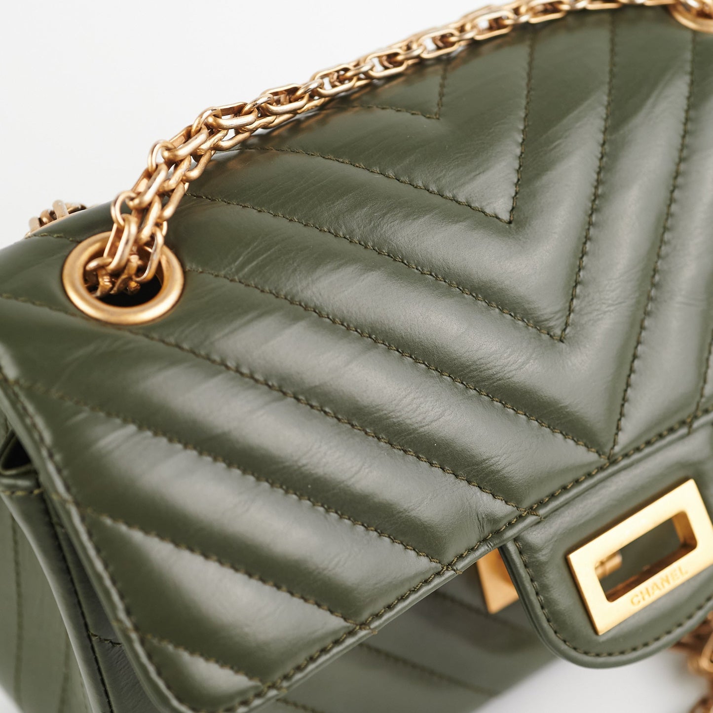 Chanel Mini 2.55 Chevron Reissue Khaki Green (Microchipped)