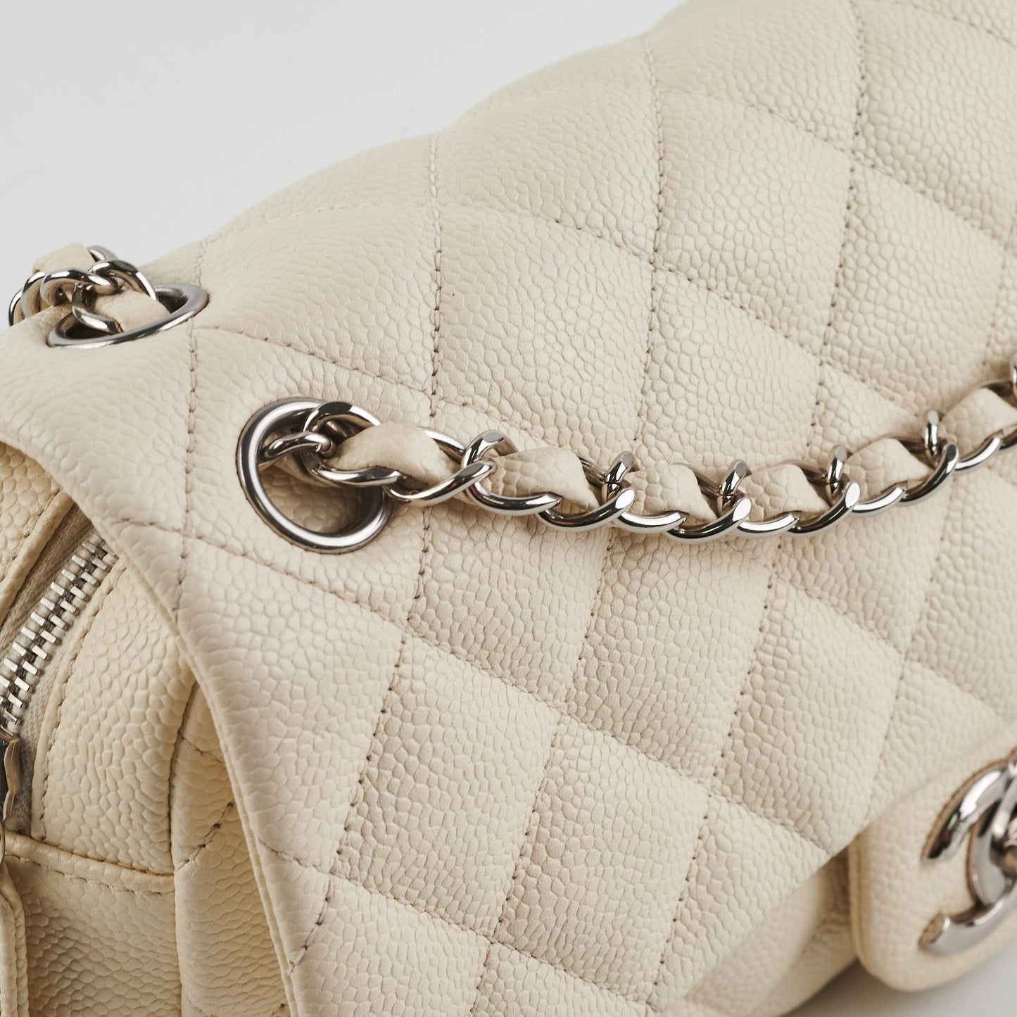 Chanel Easy  Flap Caviar Ivory Shoulder Bag