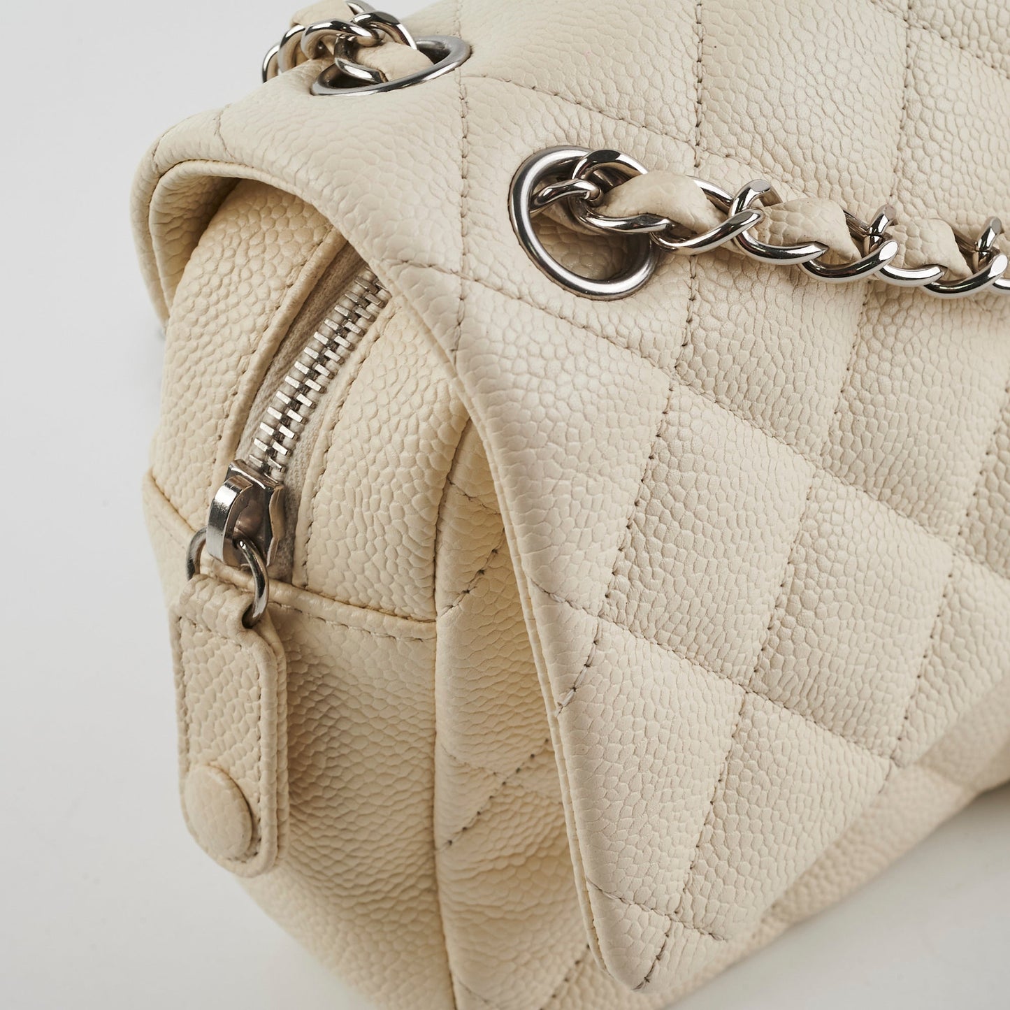 Chanel Easy  Flap Caviar Ivory Shoulder Bag
