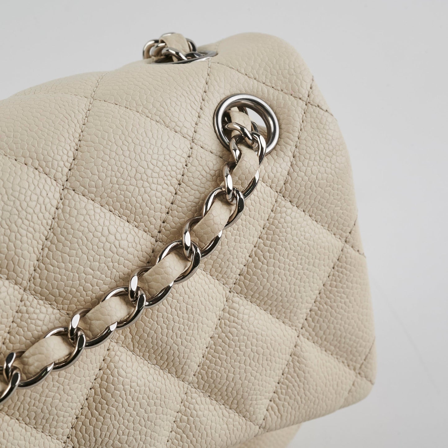 Chanel Easy  Flap Caviar Ivory Shoulder Bag