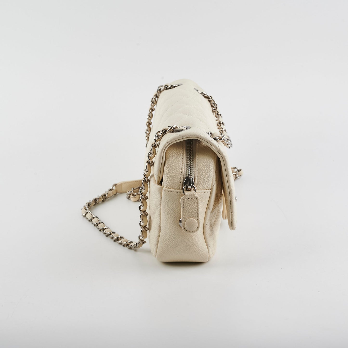 Chanel Easy  Flap Caviar Ivory Shoulder Bag