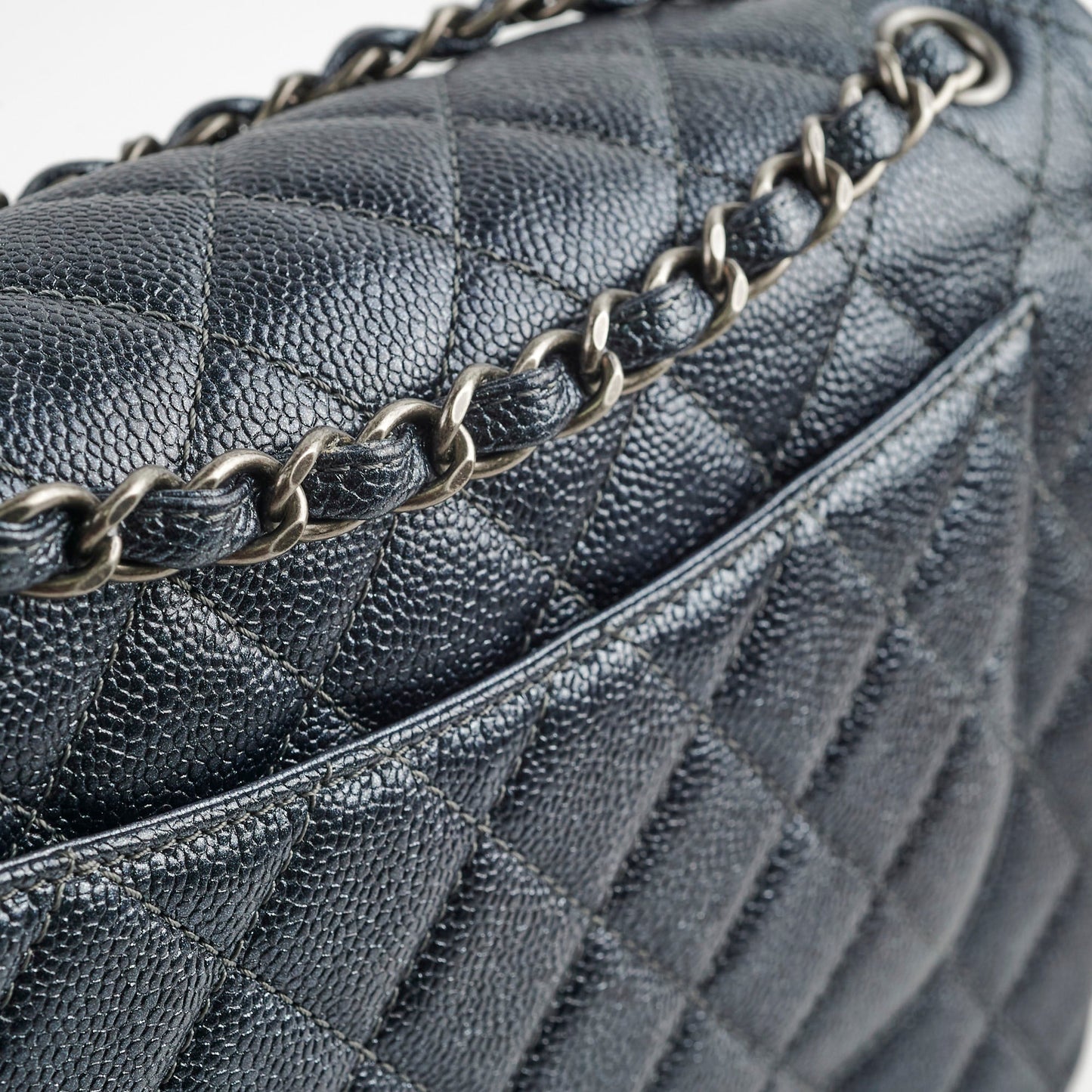 Chanel Classic Jumbo Flap Dark Blue Iridescent Caviar- Series 20