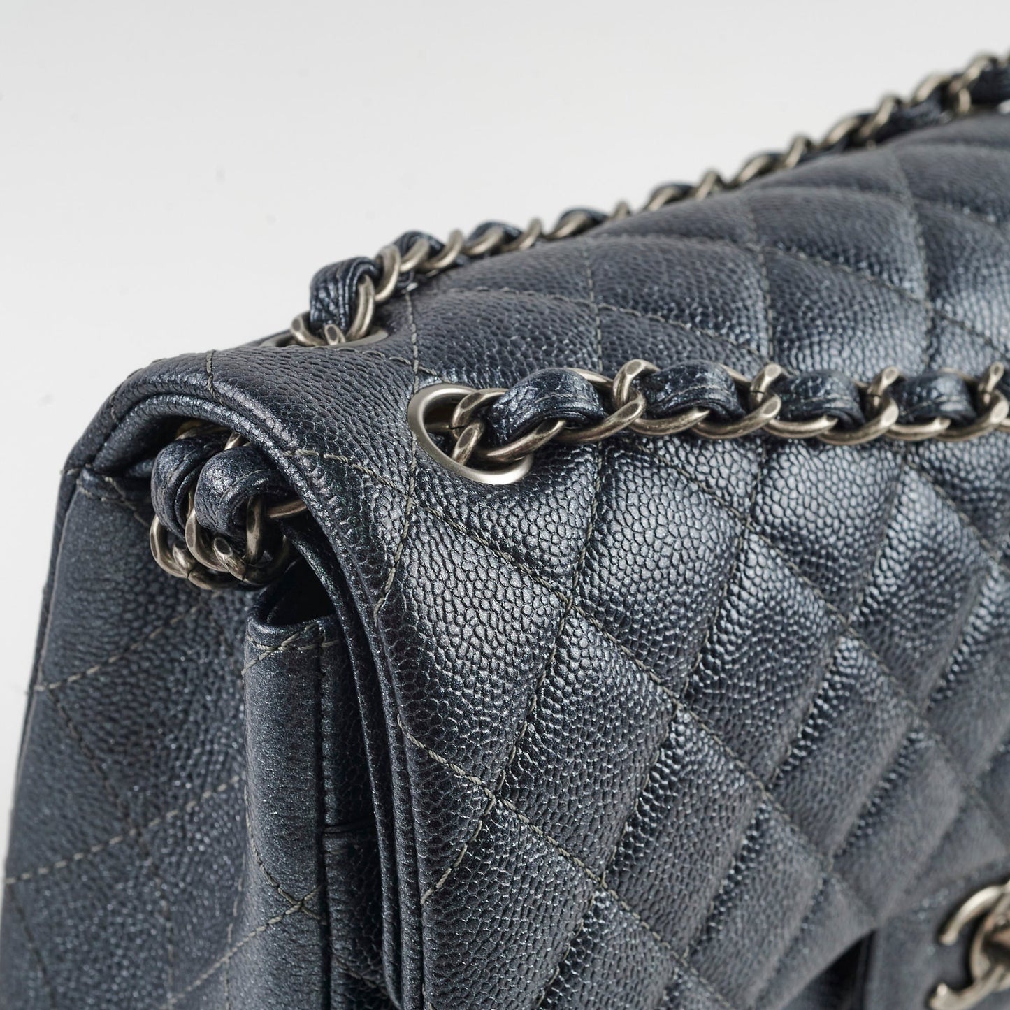 Chanel Classic Jumbo Flap Dark Blue Iridescent Caviar- Series 20