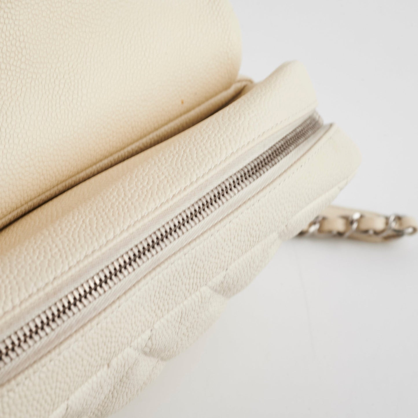 Chanel Easy  Flap Caviar Ivory Shoulder Bag