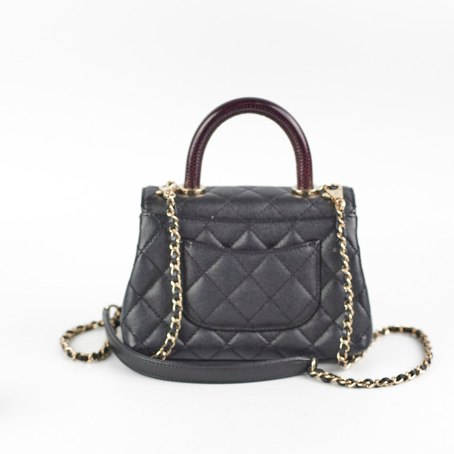 Chanel Coco Handle Mini Caviar Black lizard embossed handle