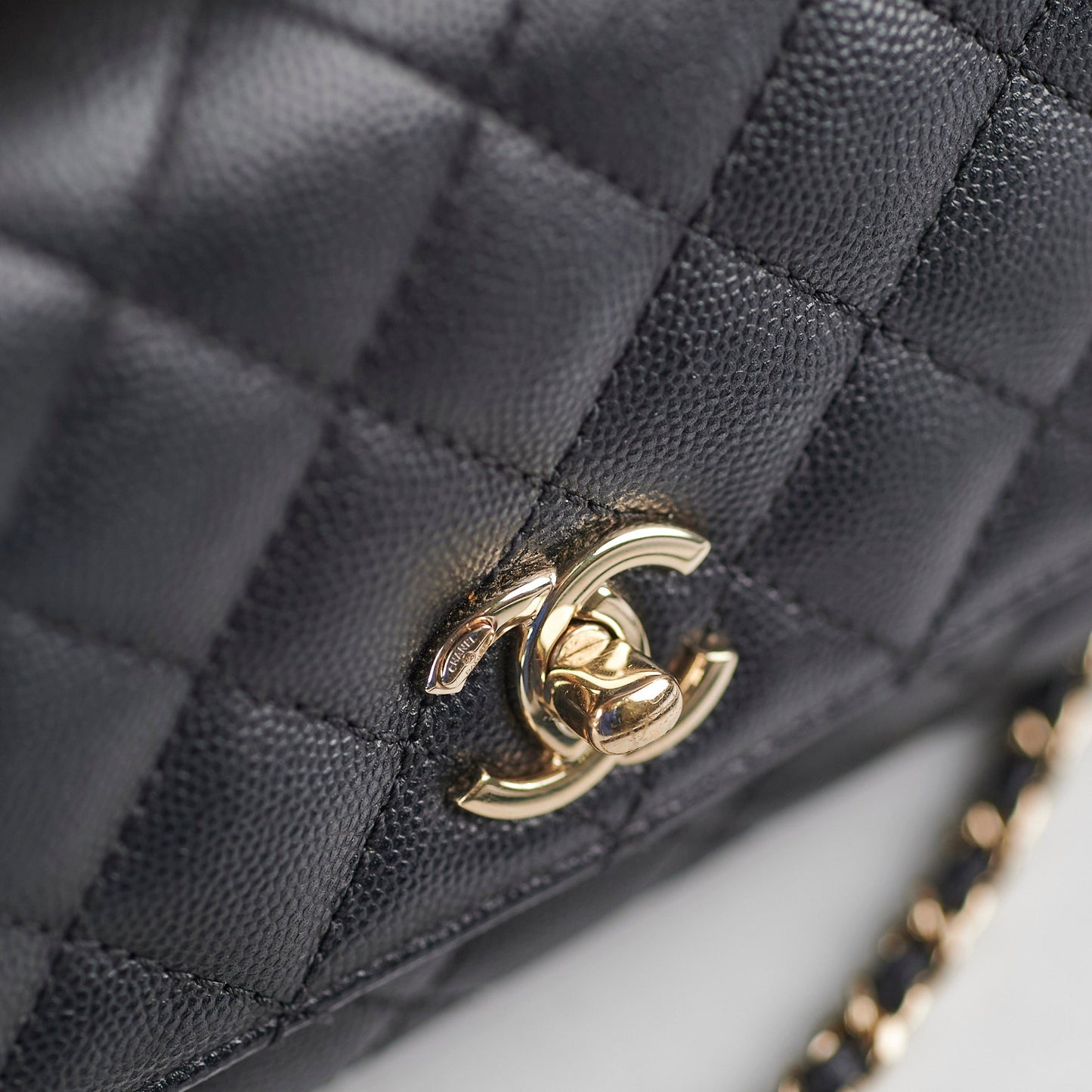 Chanel Coco Handle Mini Caviar Black lizard embossed handle