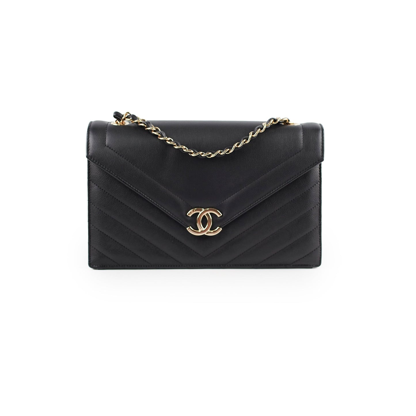 Chanel Black Chevron Envelope Flap