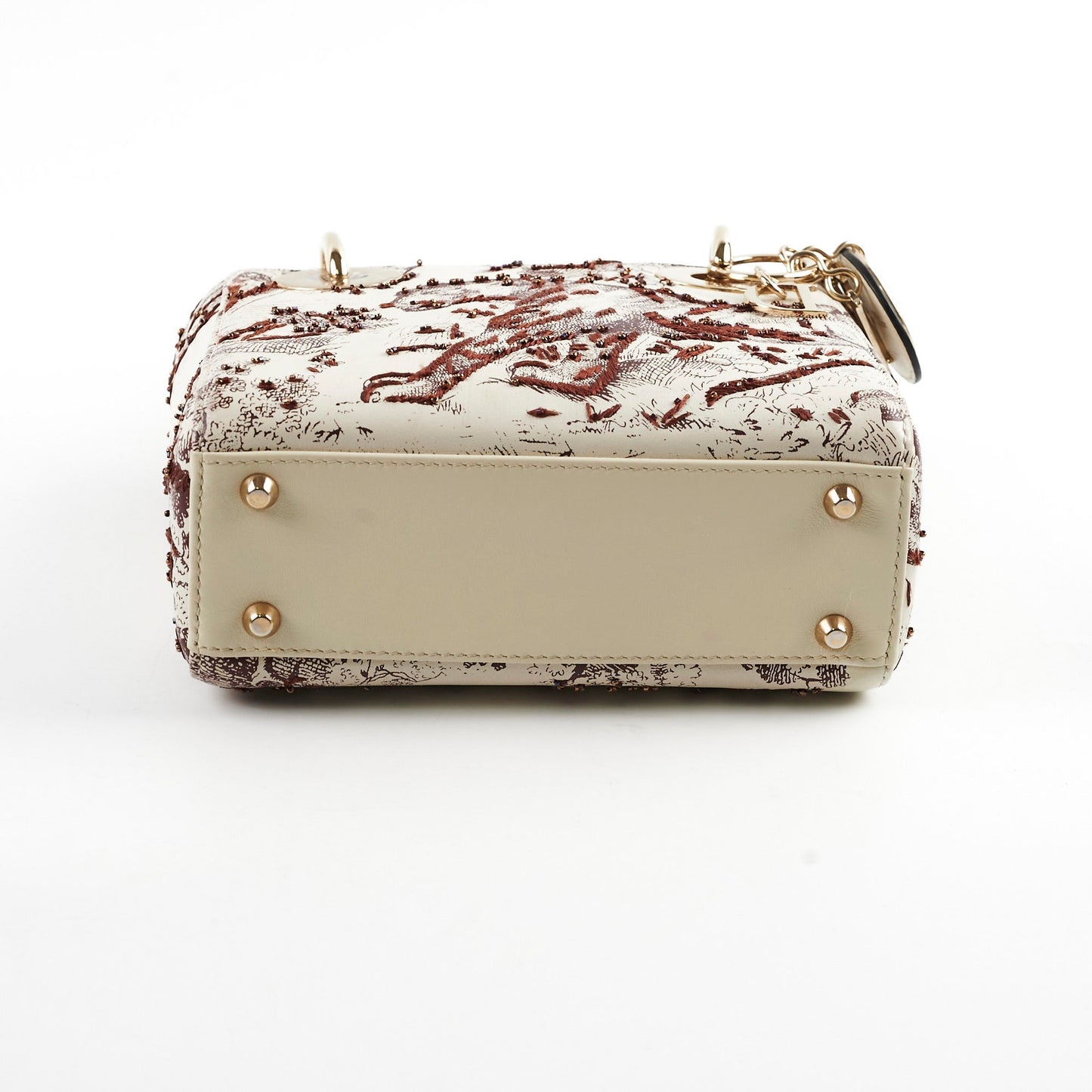 Christian Dior Mini Lady Dior Calfskin Limited Edition Embroidered Bag Ivory/Burgundy