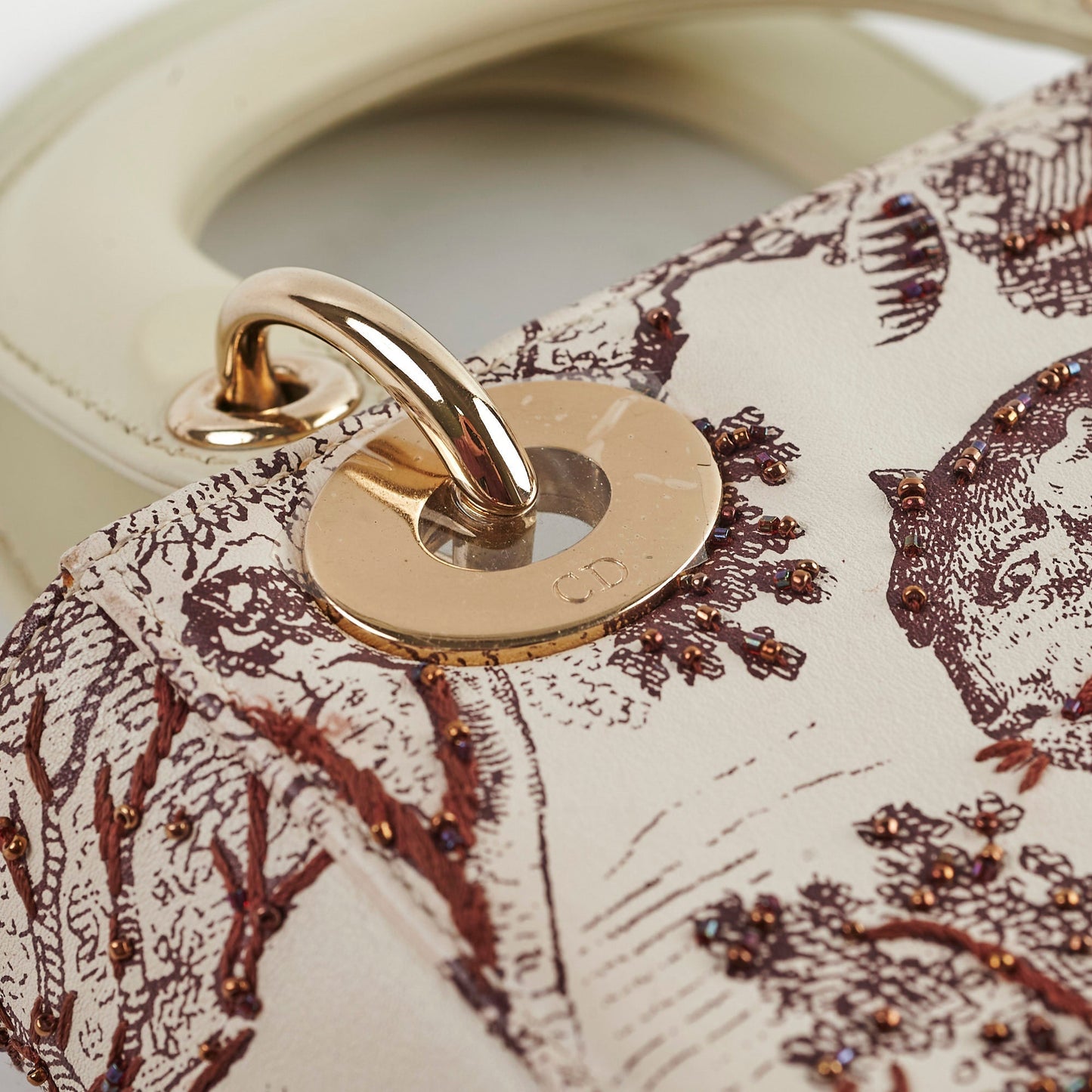 Christian Dior Mini Lady Dior Calfskin Limited Edition Embroidered Bag Ivory/Burgundy