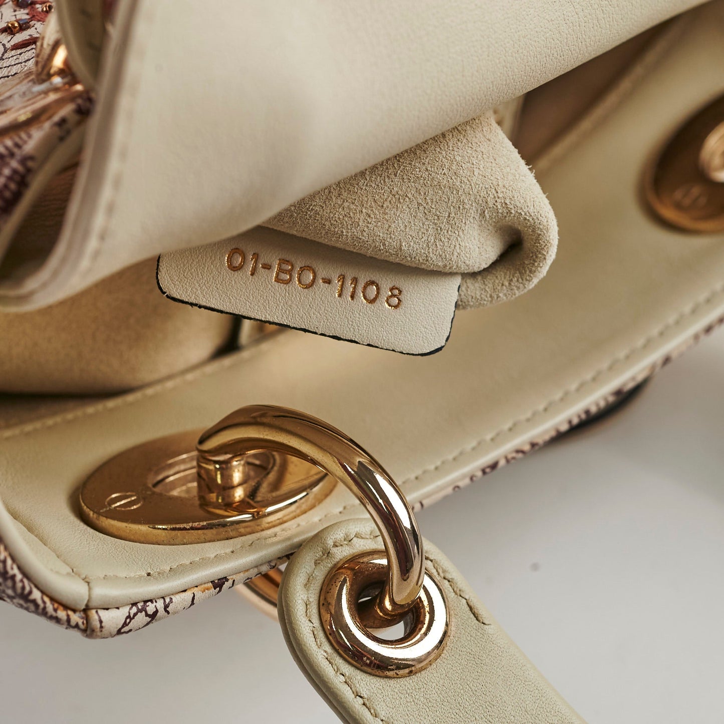 Christian Dior Mini Lady Dior Calfskin Limited Edition Embroidered Bag Ivory/Burgundy