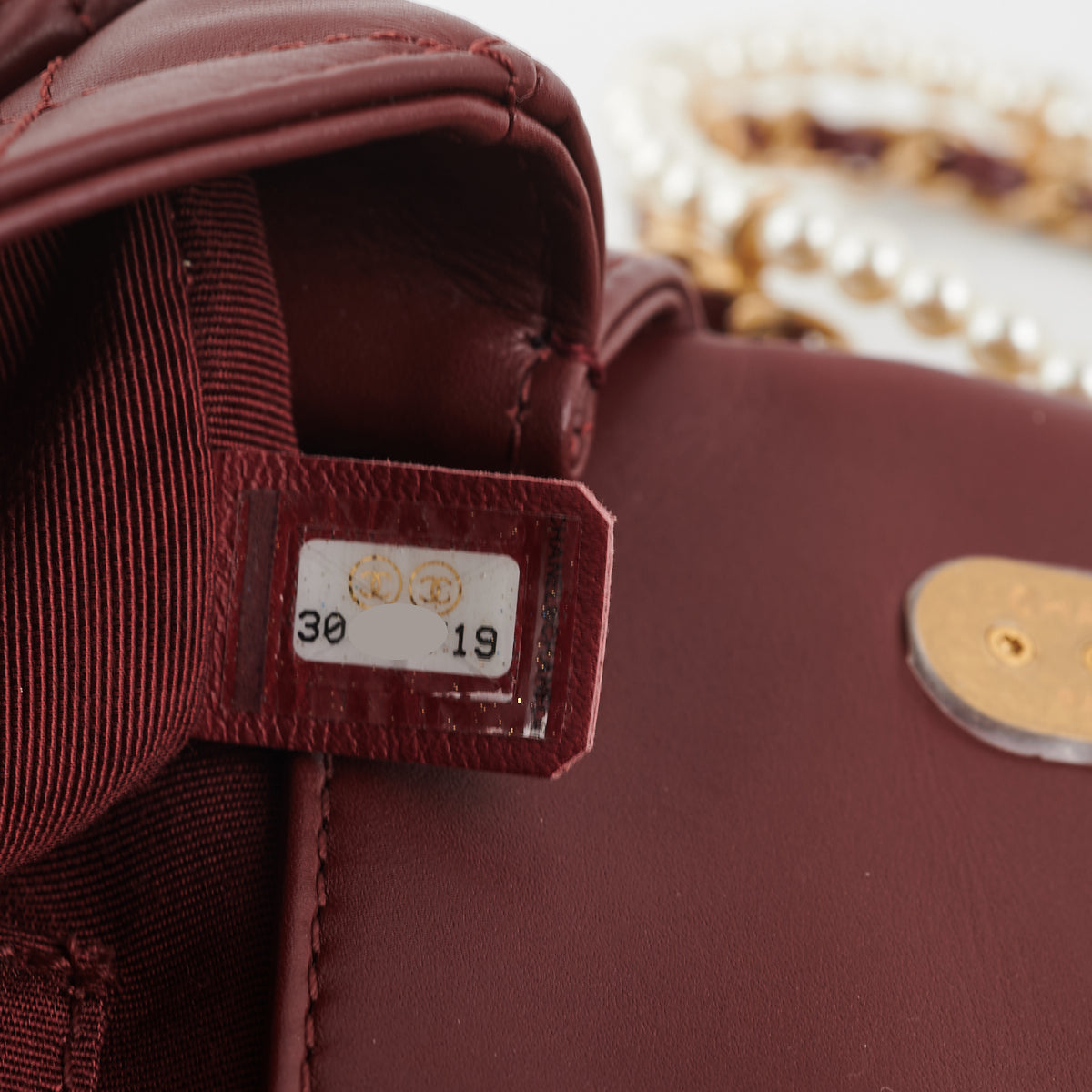 Chanel Quilted Crystal Pearls Flap Burgundy