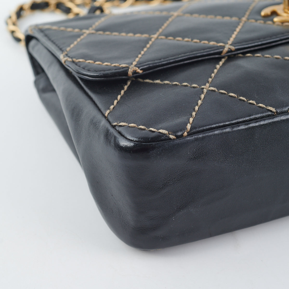 Chanel Wild Stitch Classic Flap Shoulder Bag Black