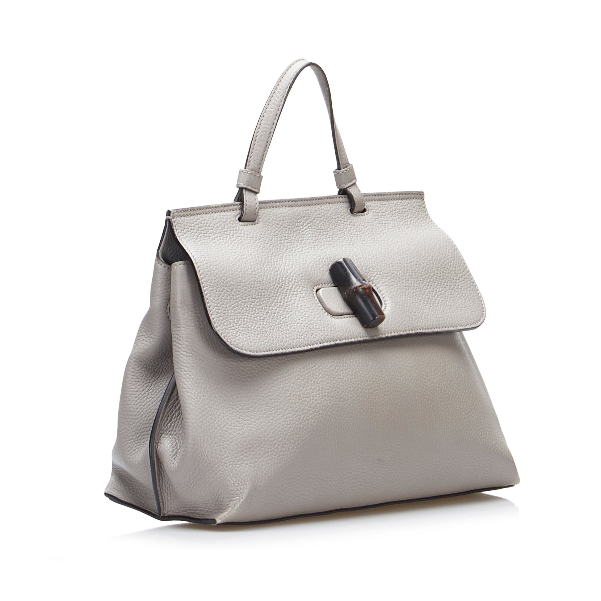 Gucci Bamboo Grey Leather Shoulder Bag