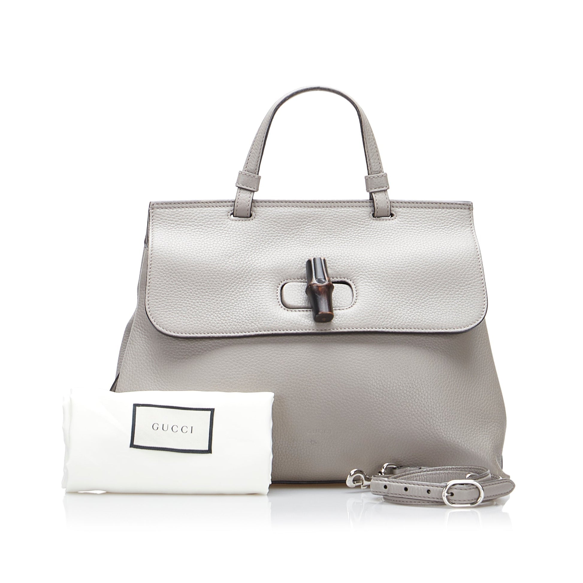Gucci Bamboo Grey Leather Shoulder Bag