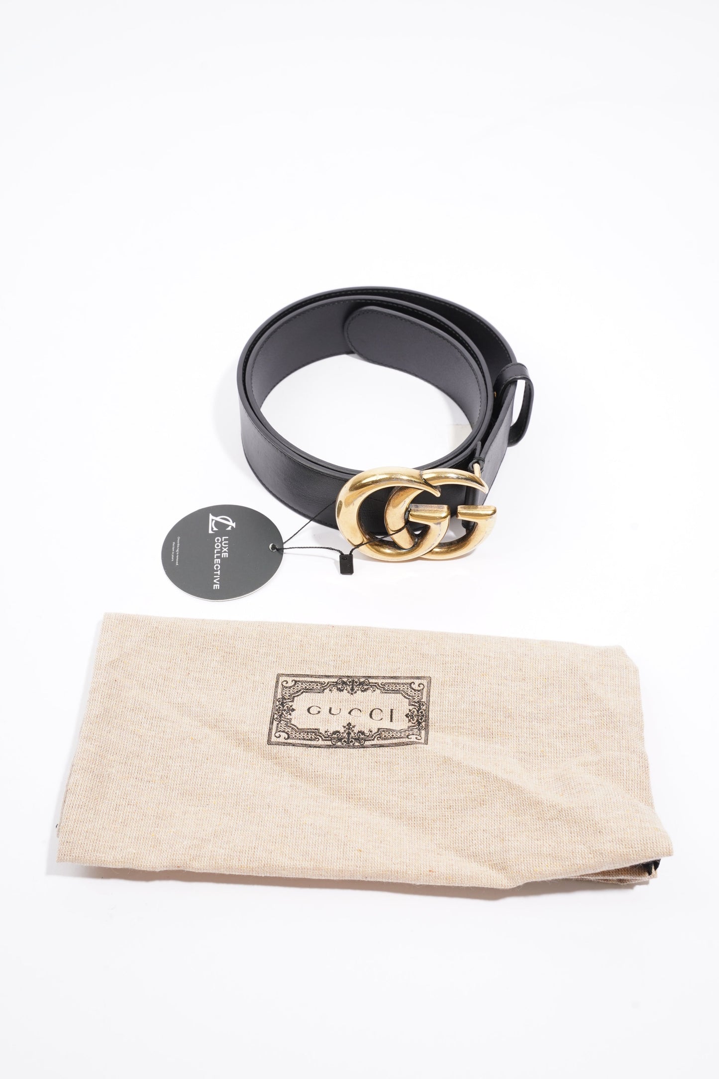 Gucci GG Marmont 2015 Re-Edition Wide Belt  Black Leather 85cm / 34"