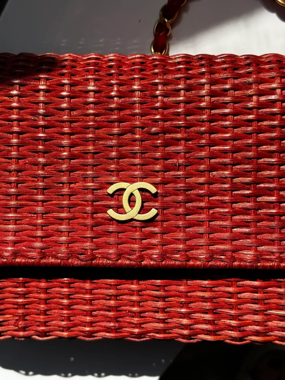 Chanel  2001 Red Wicker Shoulder Bag