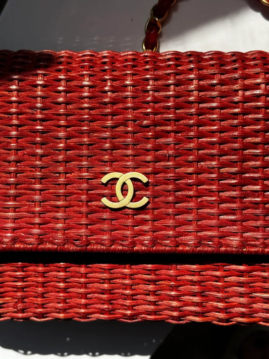 Chanel  2001 Red Wicker Shoulder Bag