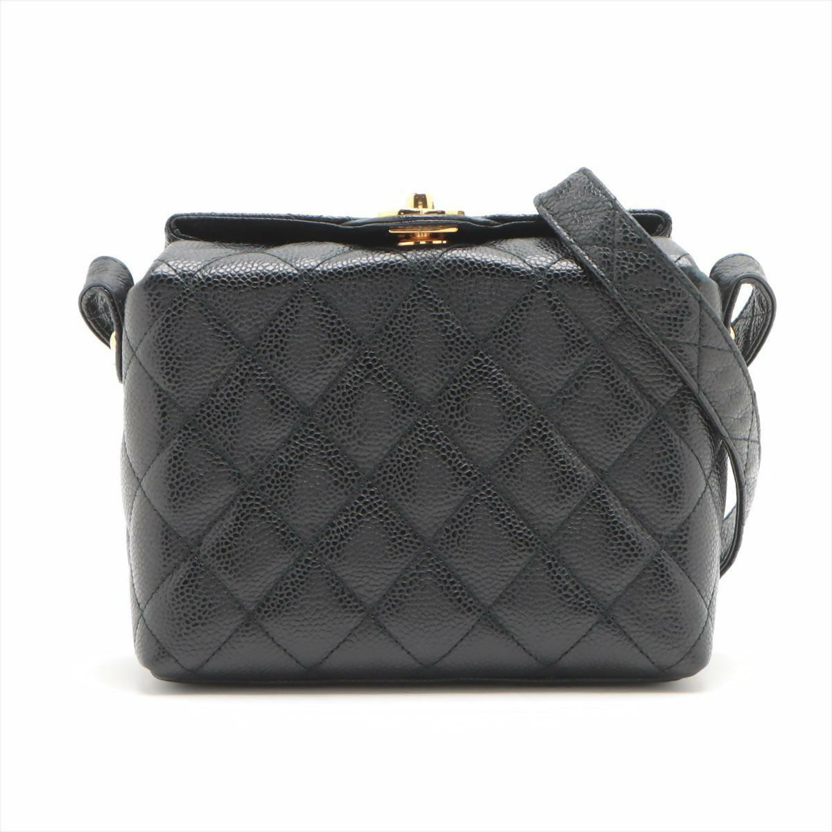Chanel  Black Gold Carved Buckle Box Bag