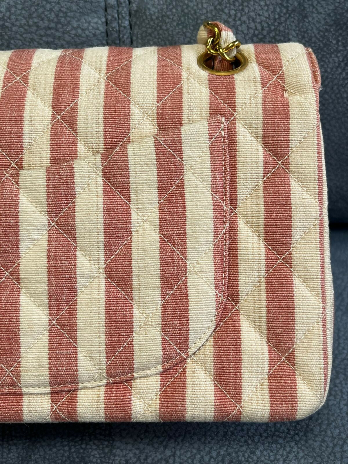 Chanel  Striped Linen Classic Flap Bag