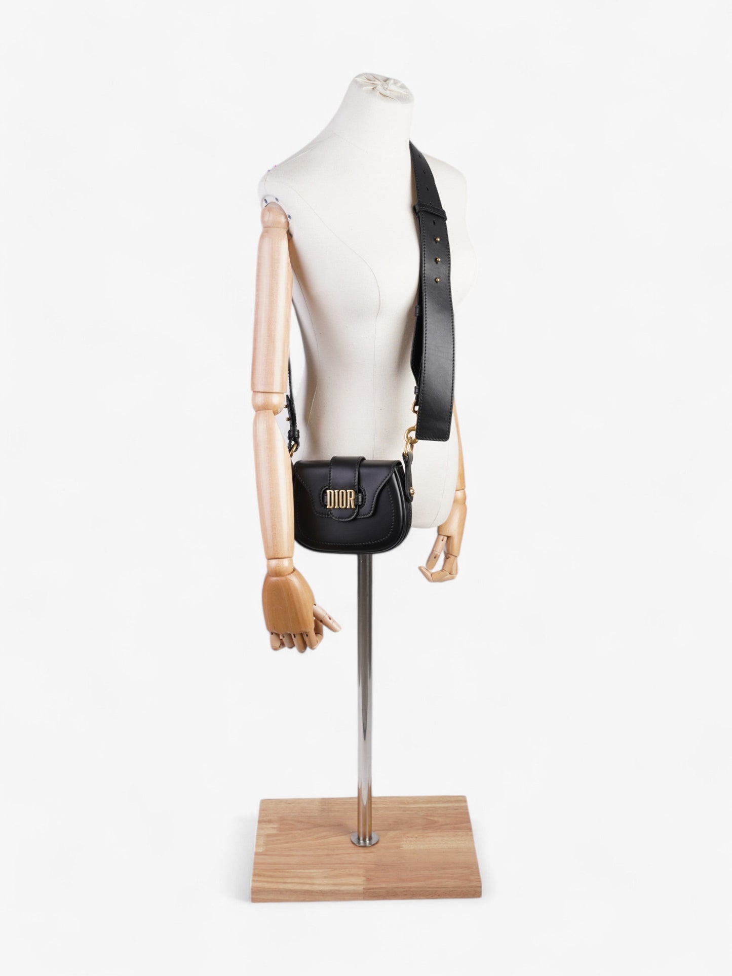 Christian Dior D Fence Saddle Bag Black Calfskin Leather Mini