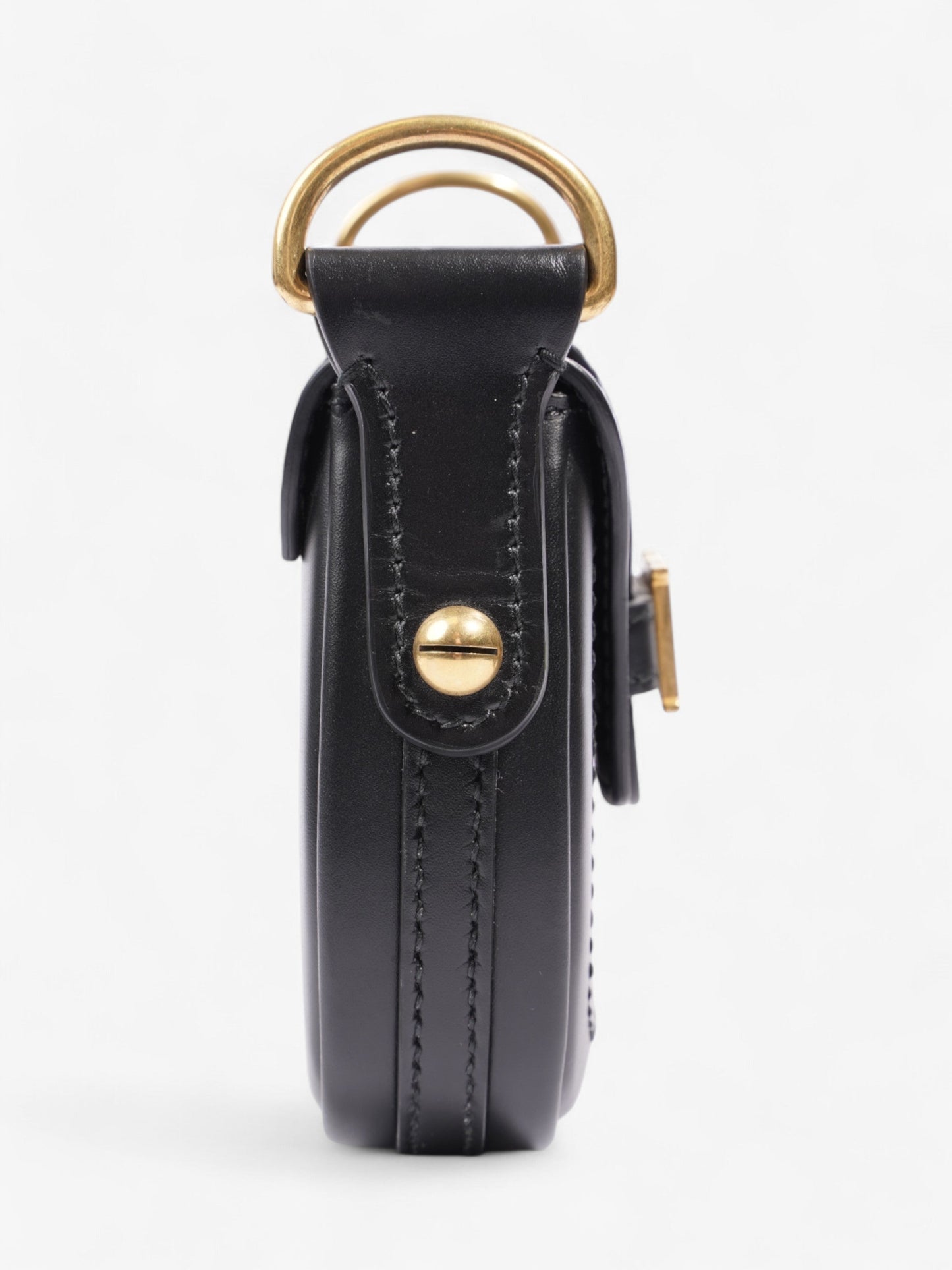 Christian Dior D Fence Saddle Bag Black Calfskin Leather Mini