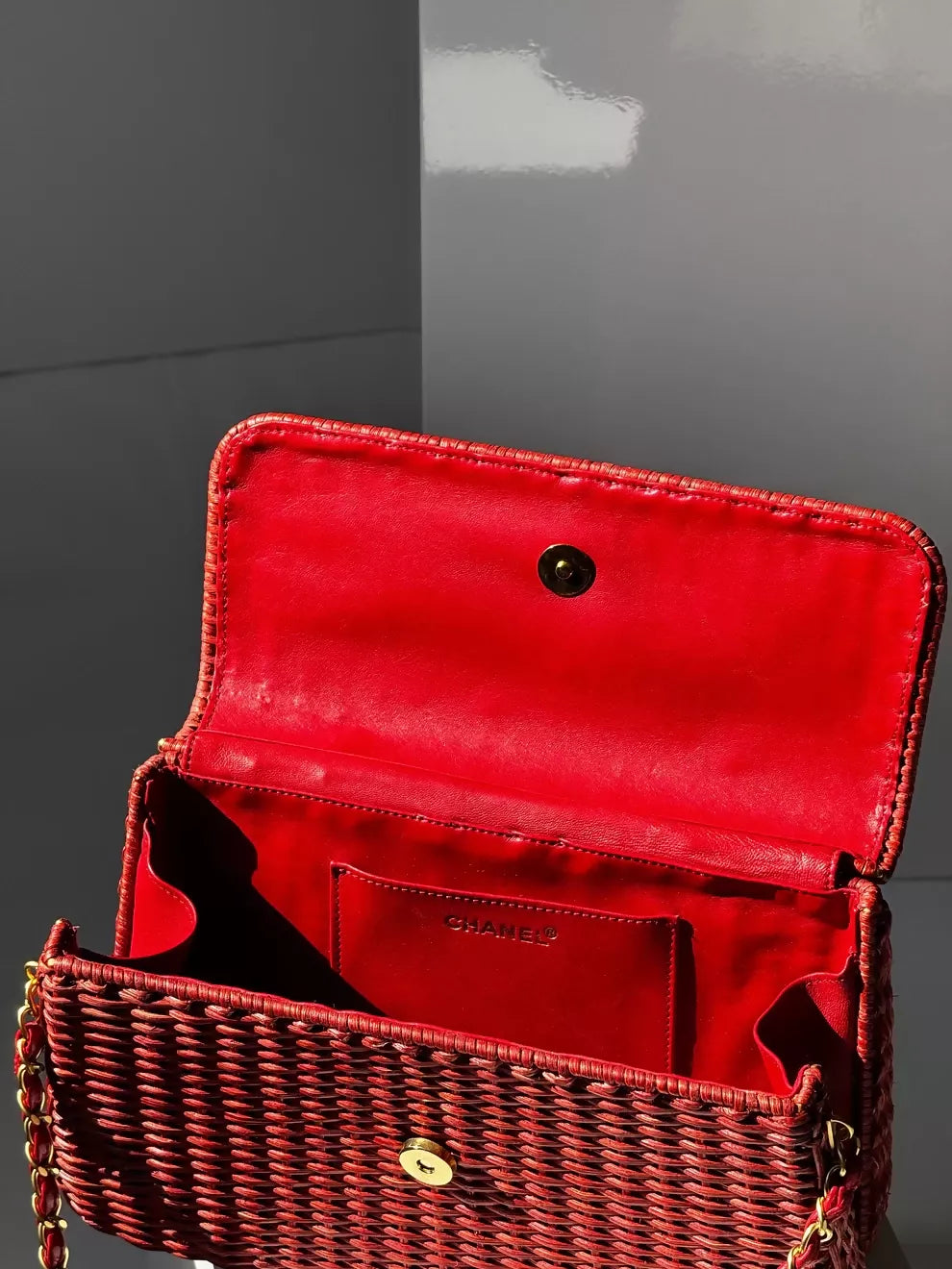 Chanel  2001 Red Wicker Shoulder Bag