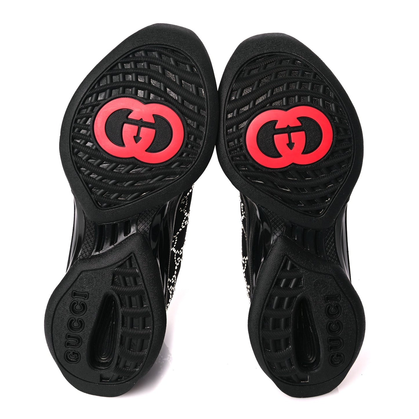 Gucci Tela Retino Mesh Crystal Suede GG Monogram Womens Gucci Run Sneakers 36 Black Silver