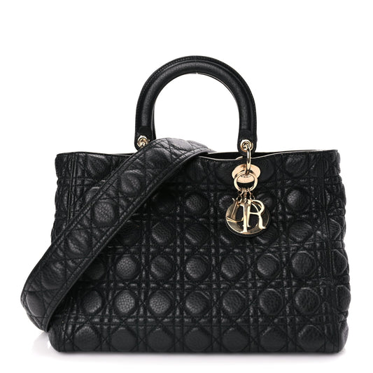 Christian Dior Grained Calfskin Cannage Large Supple Lady Dior Black