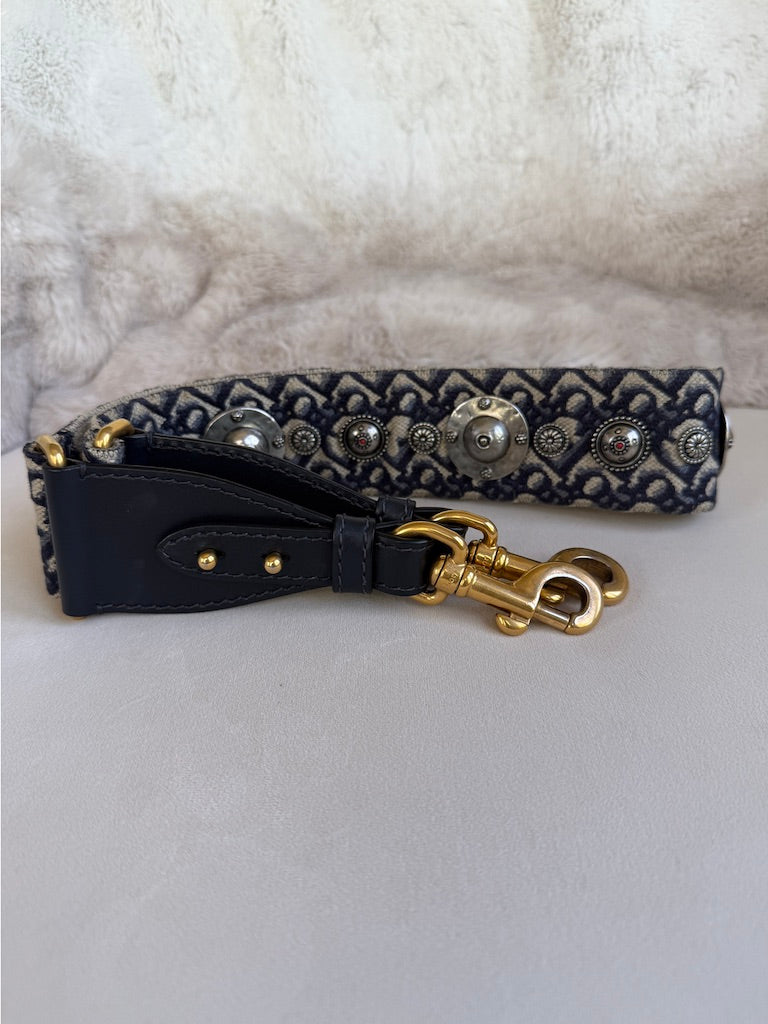 Christian Dior Mini Oblique Dior Saddle Bag & Studded Canvas Strap Bundle