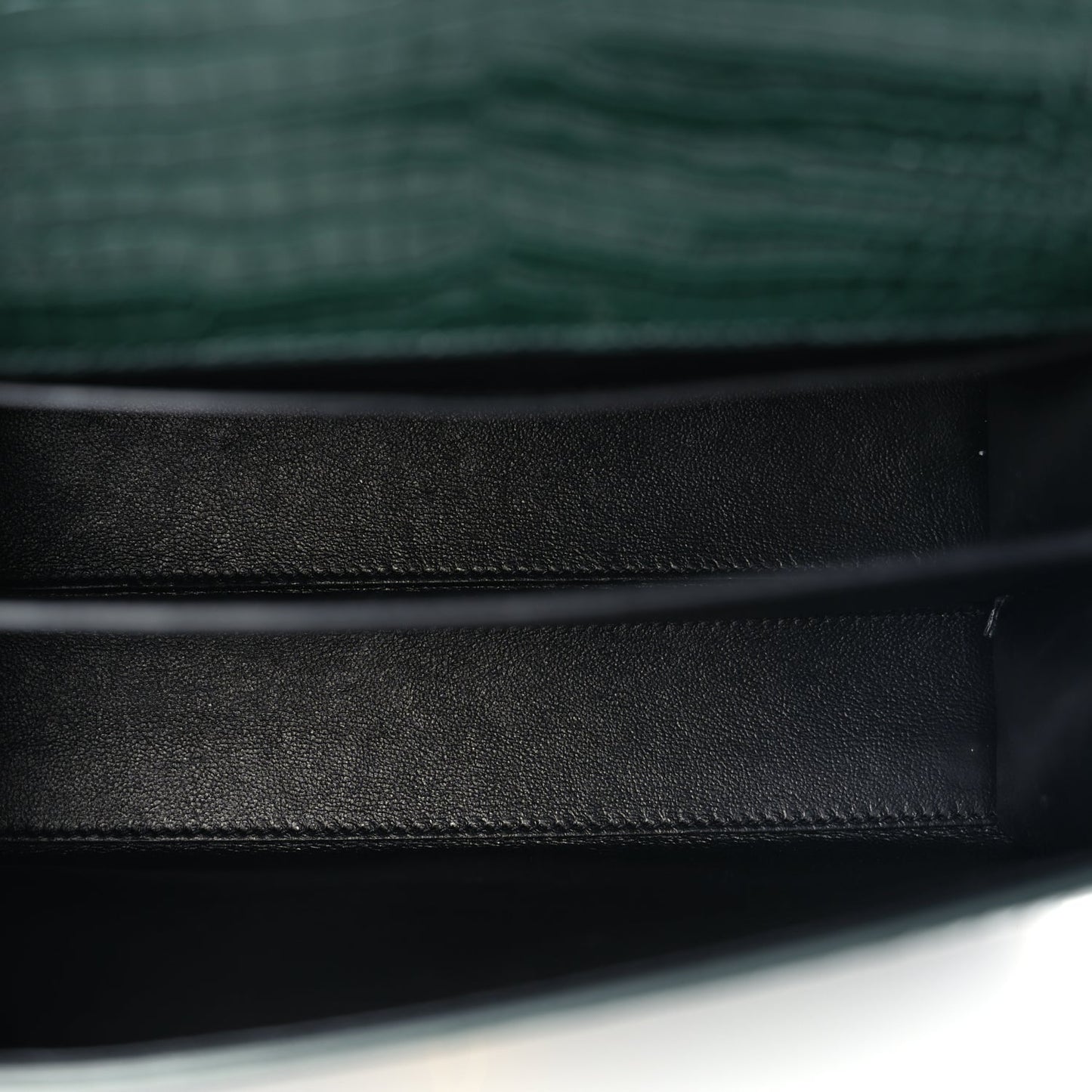 Saint Laurent Calfskin Crocodile Embossed Medium Classic Monogram Cassandra Top Handle Dark Mint