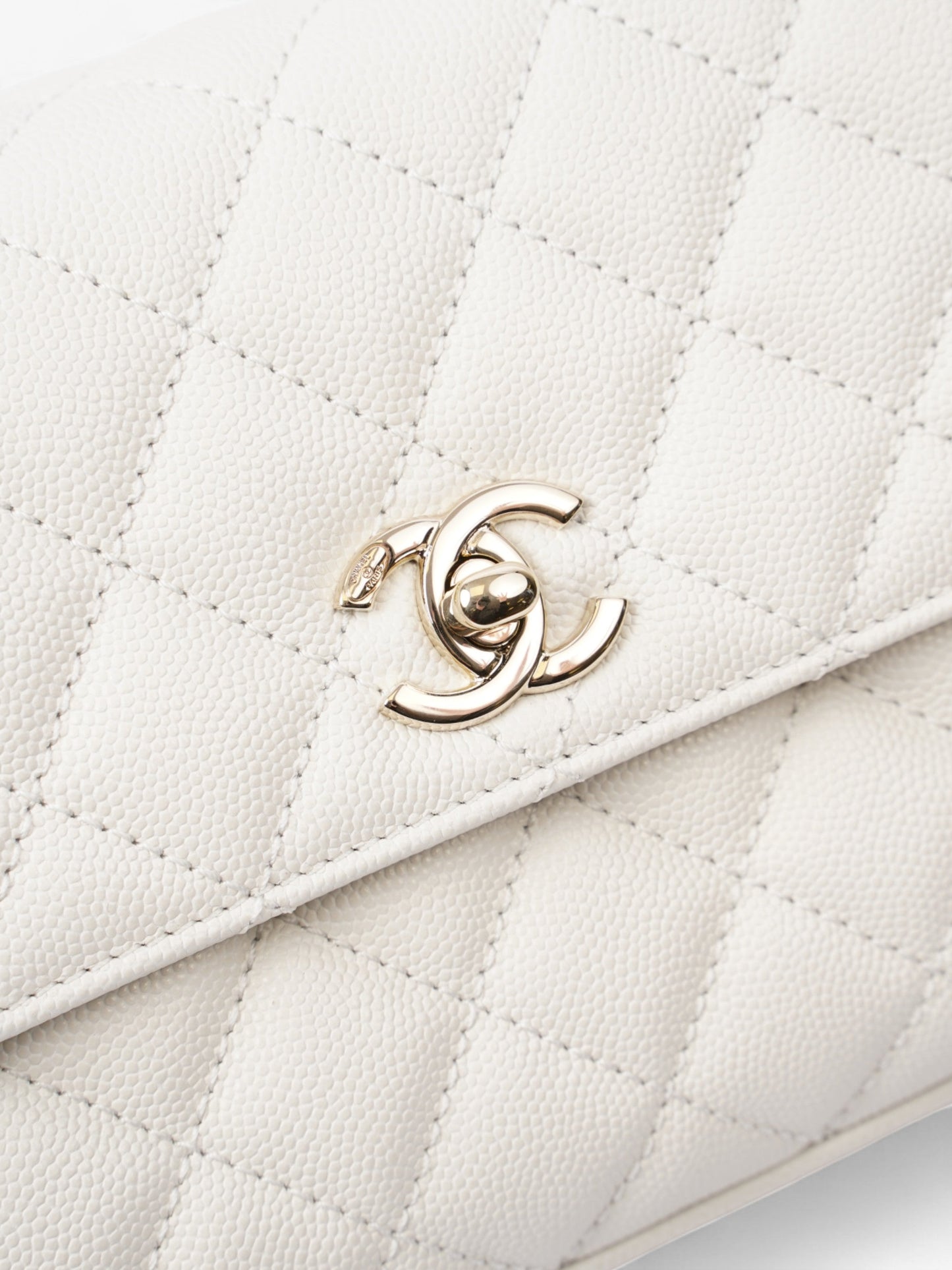 Chanel Coco Top Handle White Caviar Leather Mini
