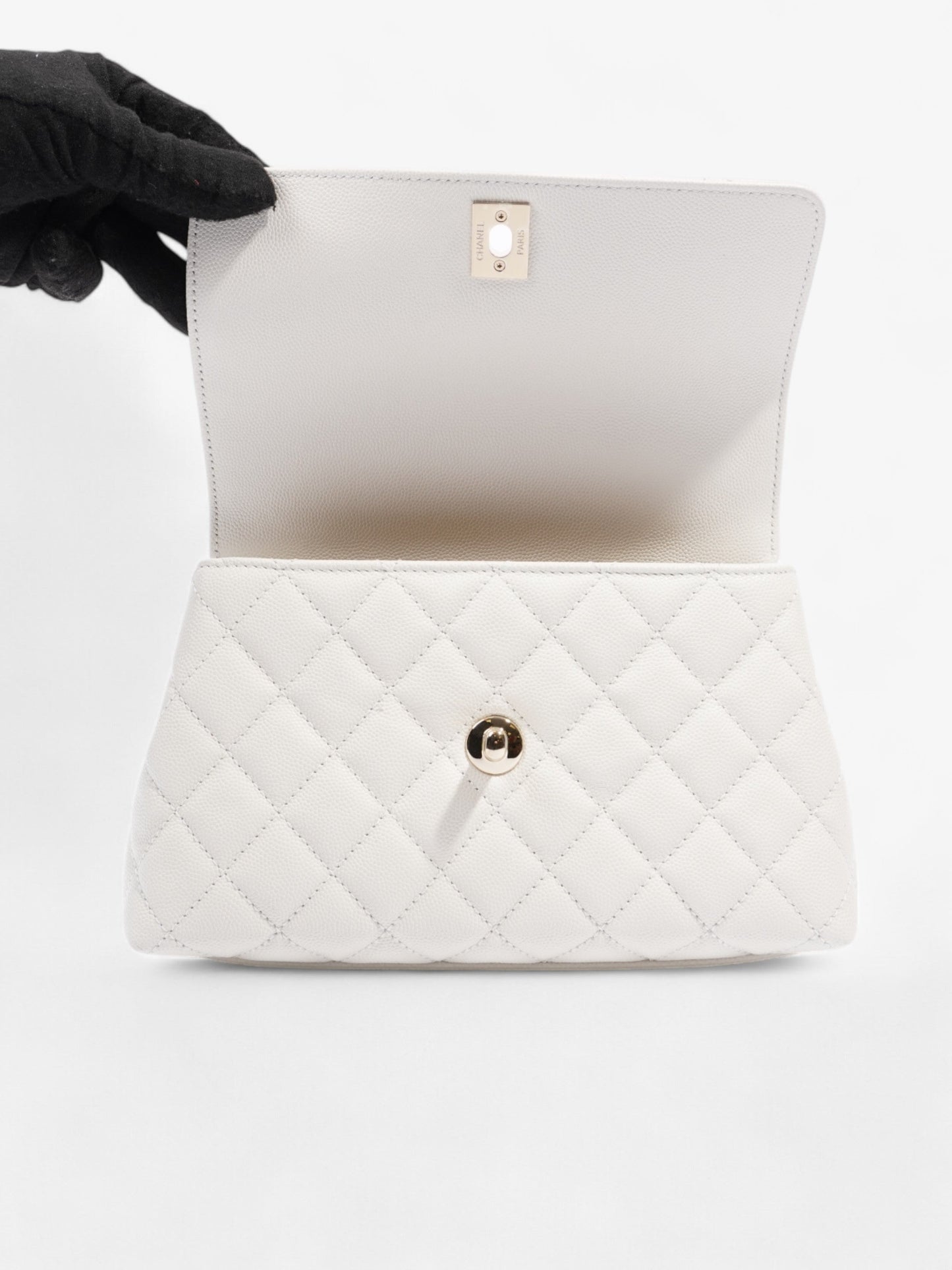 Chanel Coco Top Handle White Caviar Leather Mini