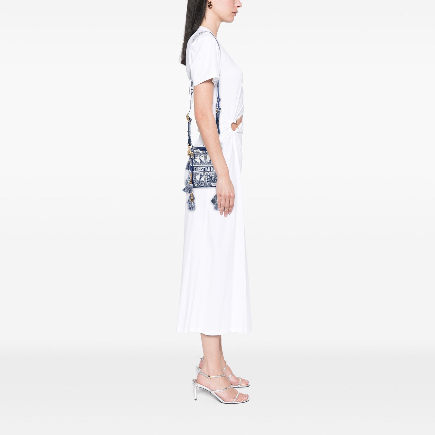 Blue Dior Canvas Embroidered Reve d Infini D Bubble Bucket Bag
