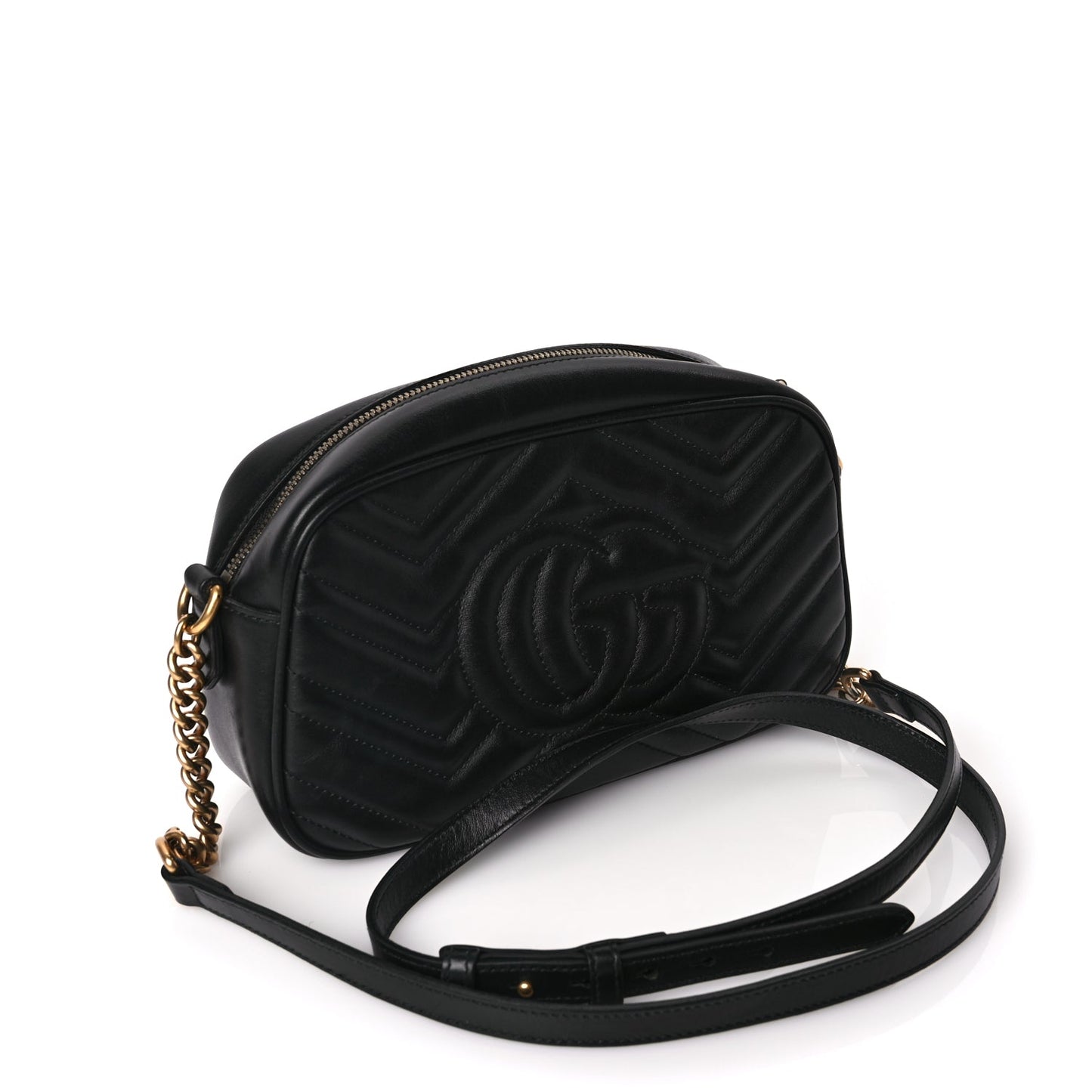Gucci Calfskin Matelasse Small GG Marmont Chain Shoulder Bag Black