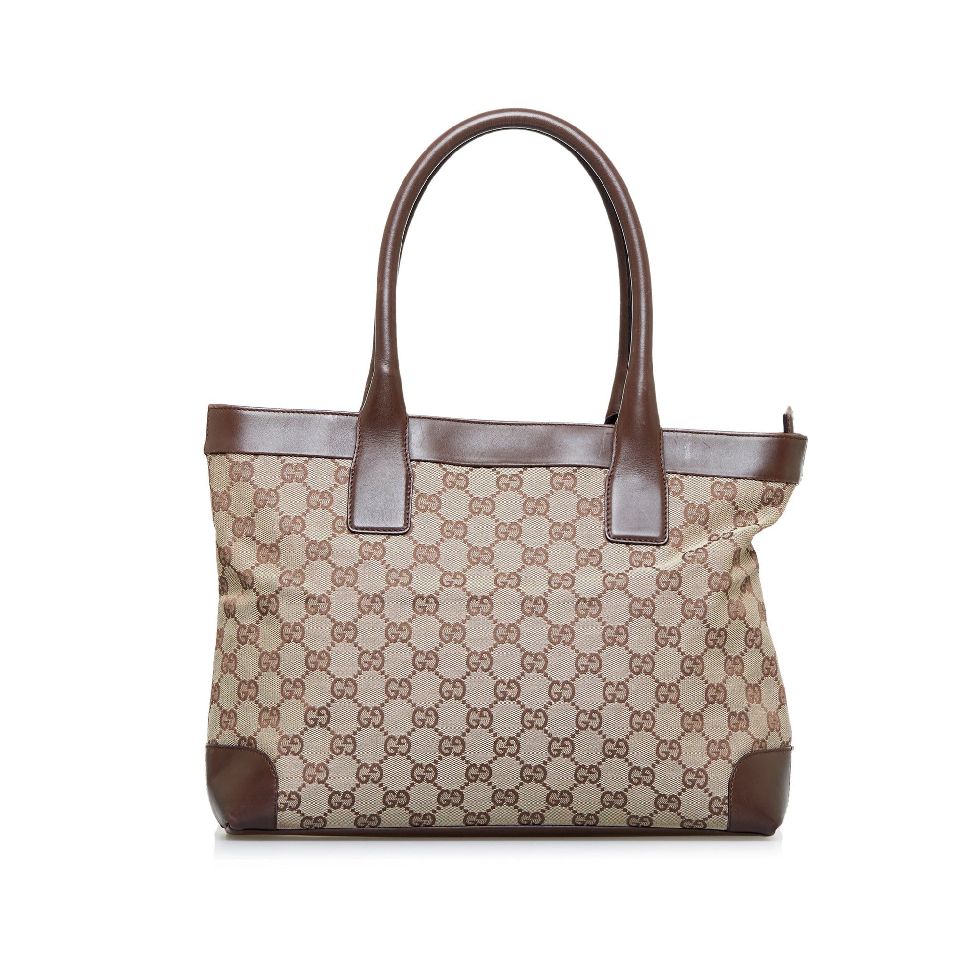 Gucci Brown Leather Canvas Tote Style 36