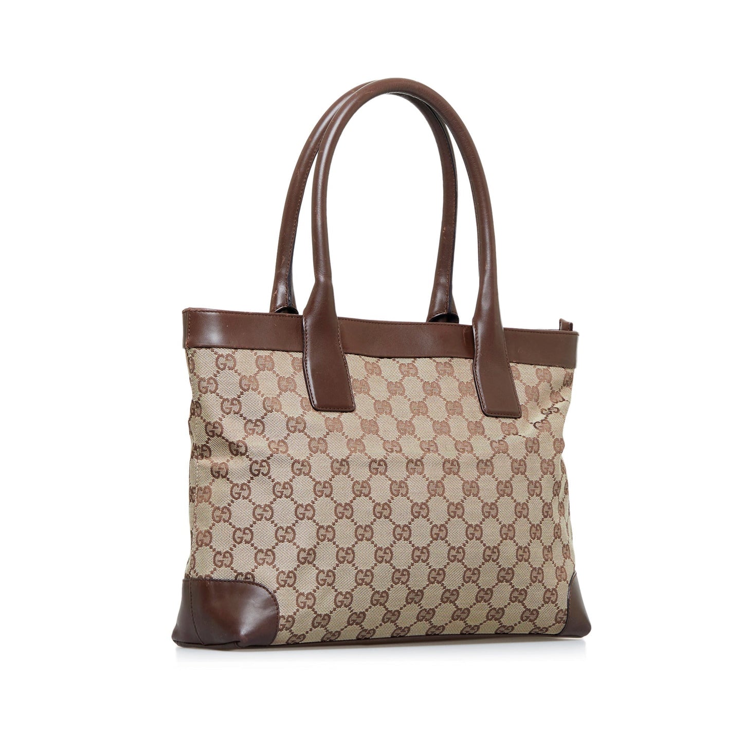 Gucci Brown Leather Canvas Tote Style 36