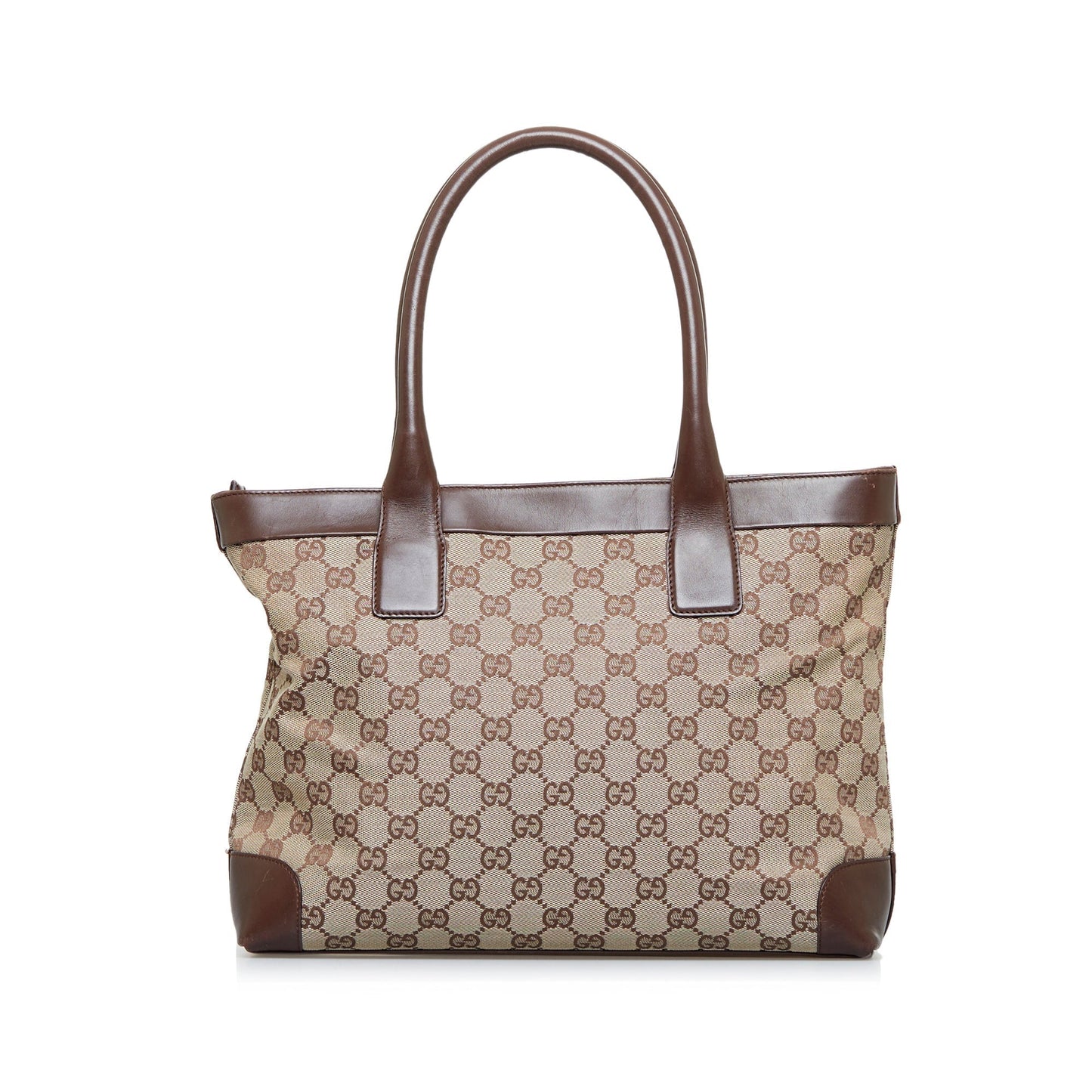 Gucci Brown Leather Canvas Tote Style 36