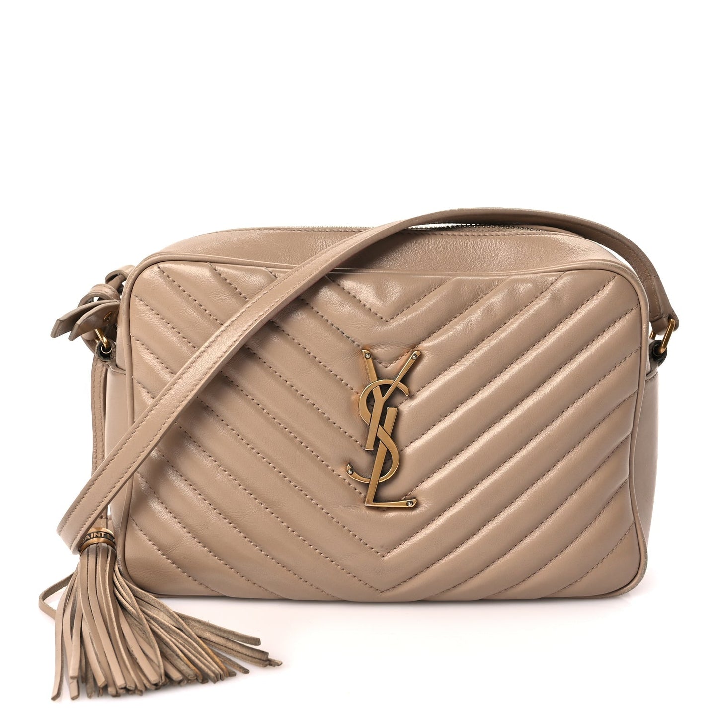 Saint Laurent Calfskin Matelasse Monogram Lou Camera Bag Dark Beige