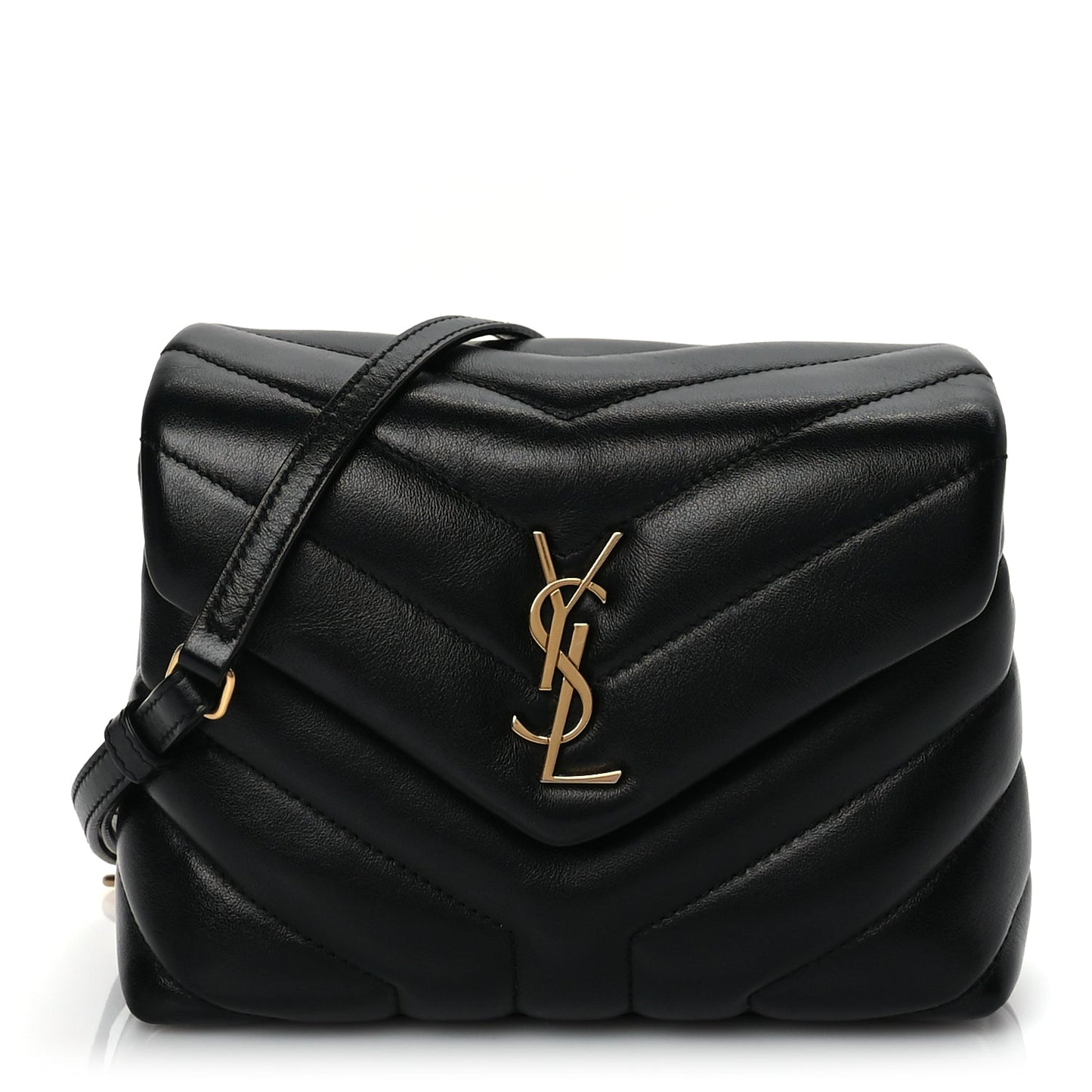 Saint Laurent Calfskin Y Quilted Monogram Toy Loulou Crossbody Satchel Black