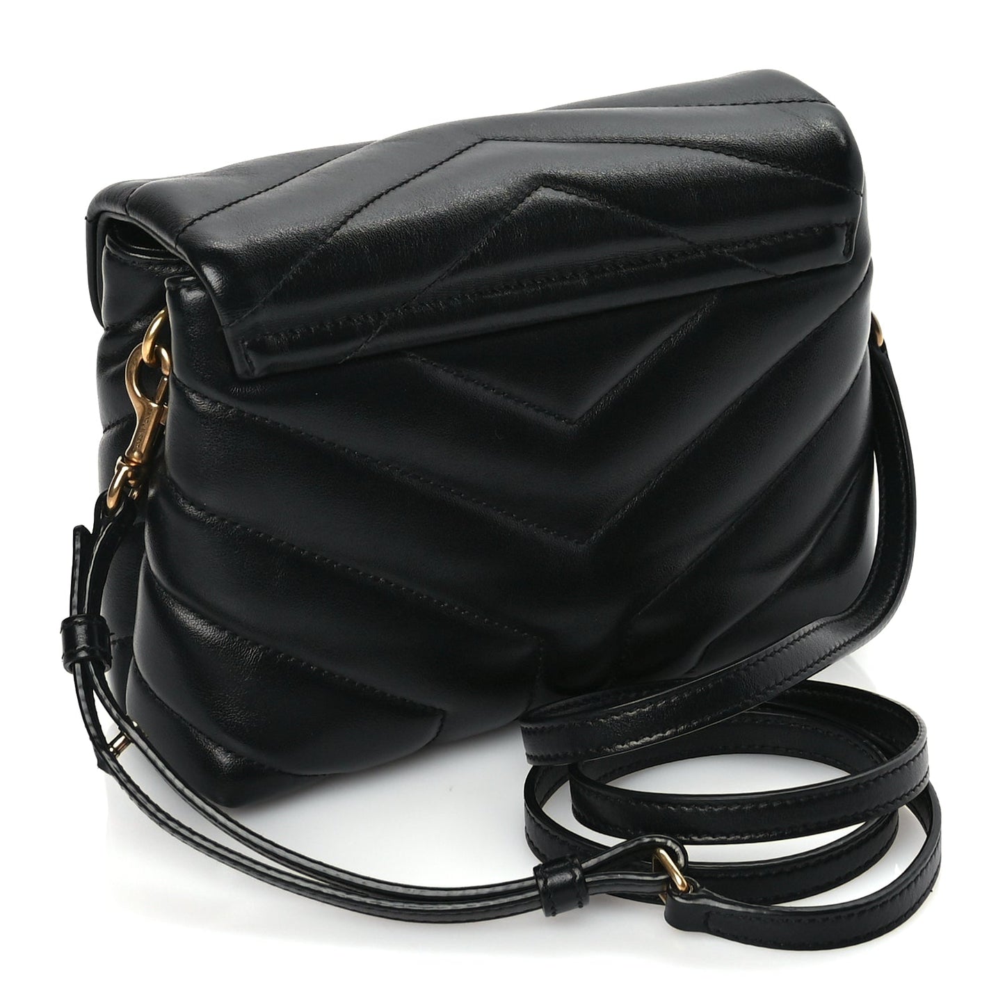 Saint Laurent Calfskin Y Quilted Monogram Toy Loulou Crossbody Satchel Black