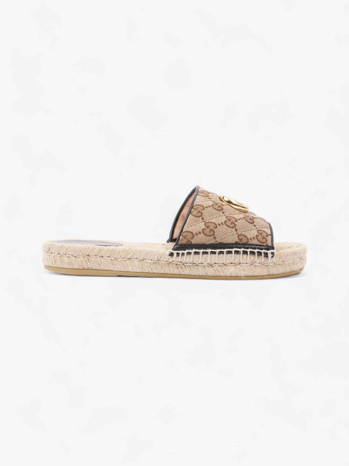 Gucci GG MATELASS? CANVAS ESPADRILLE SANDAL Beige Monogram / Black Canvas EU 38.5 UK 5.5