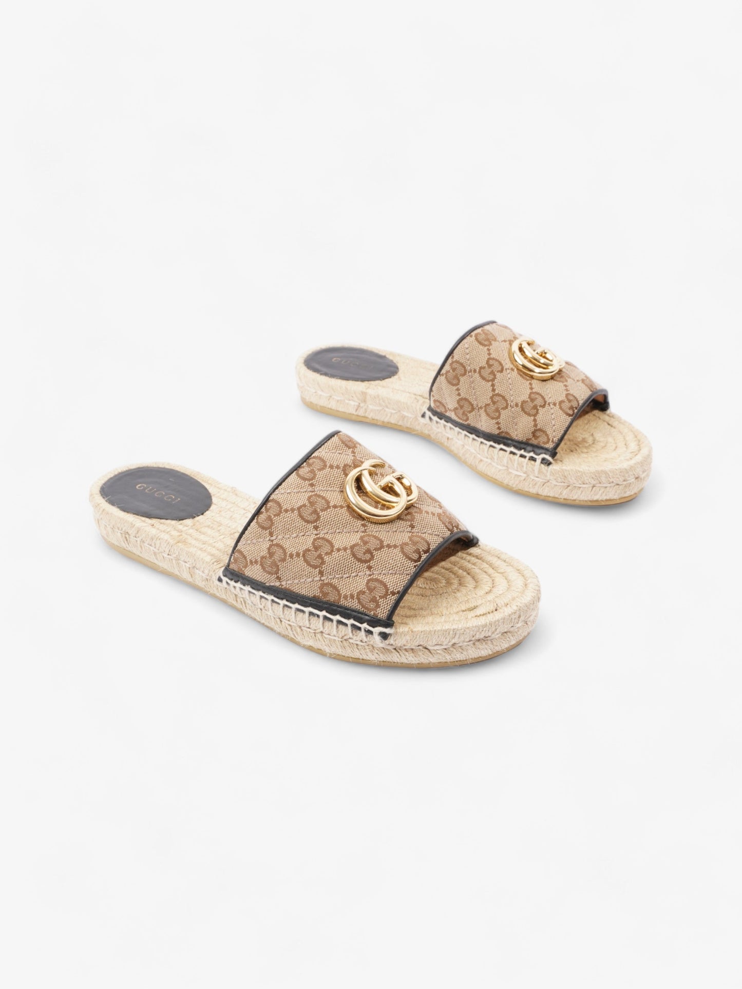Gucci GG MATELASS? CANVAS ESPADRILLE SANDAL Beige Monogram / Black Canvas EU 38.5 UK 5.5