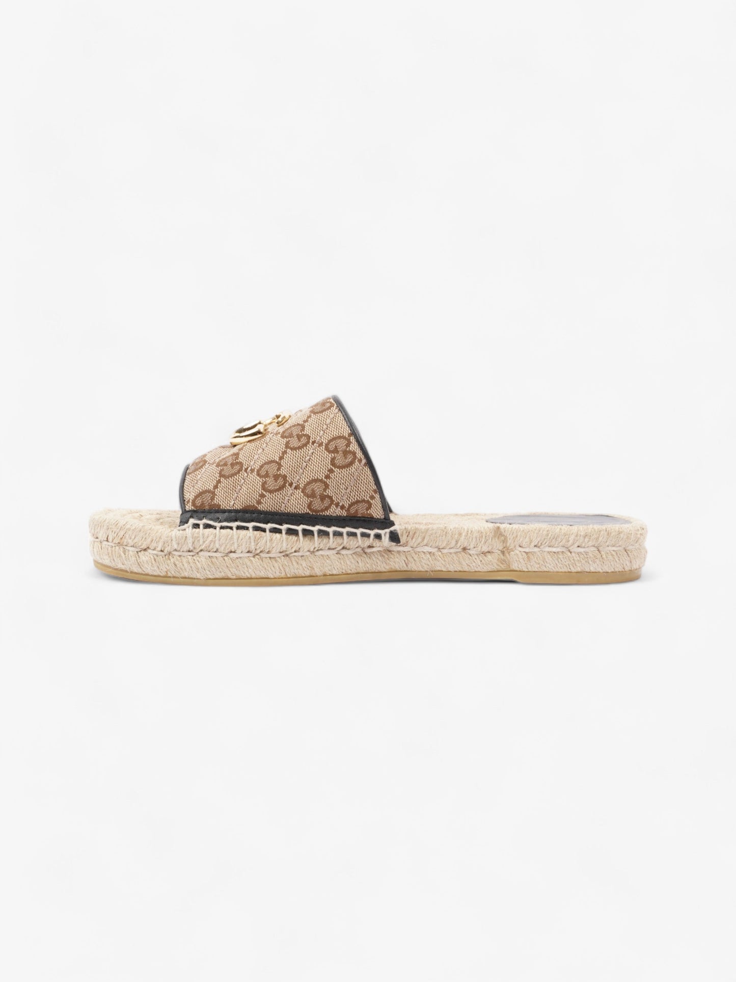 Gucci GG MATELASS? CANVAS ESPADRILLE SANDAL Beige Monogram / Black Canvas EU 38.5 UK 5.5